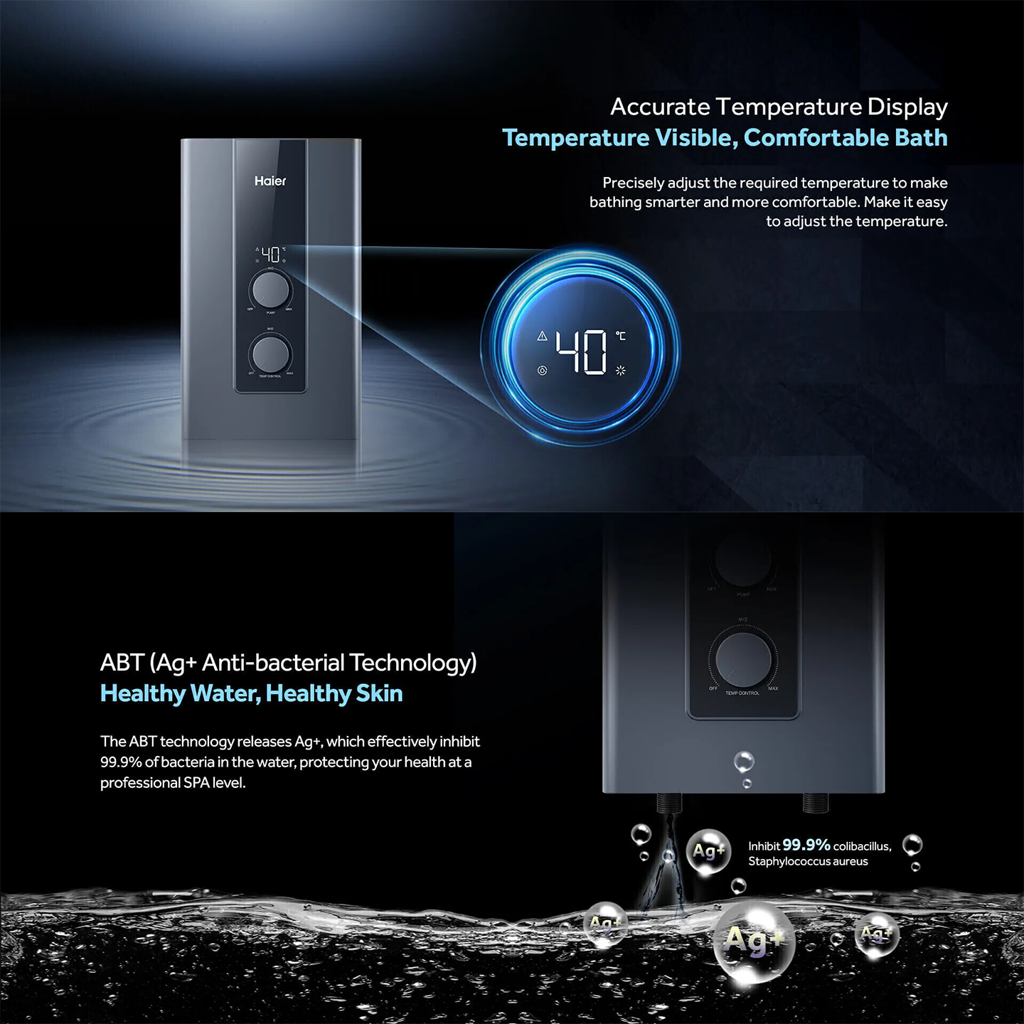 Haier 3.8kW Non-Pump Water Heater Black (EI38E-FP3B)