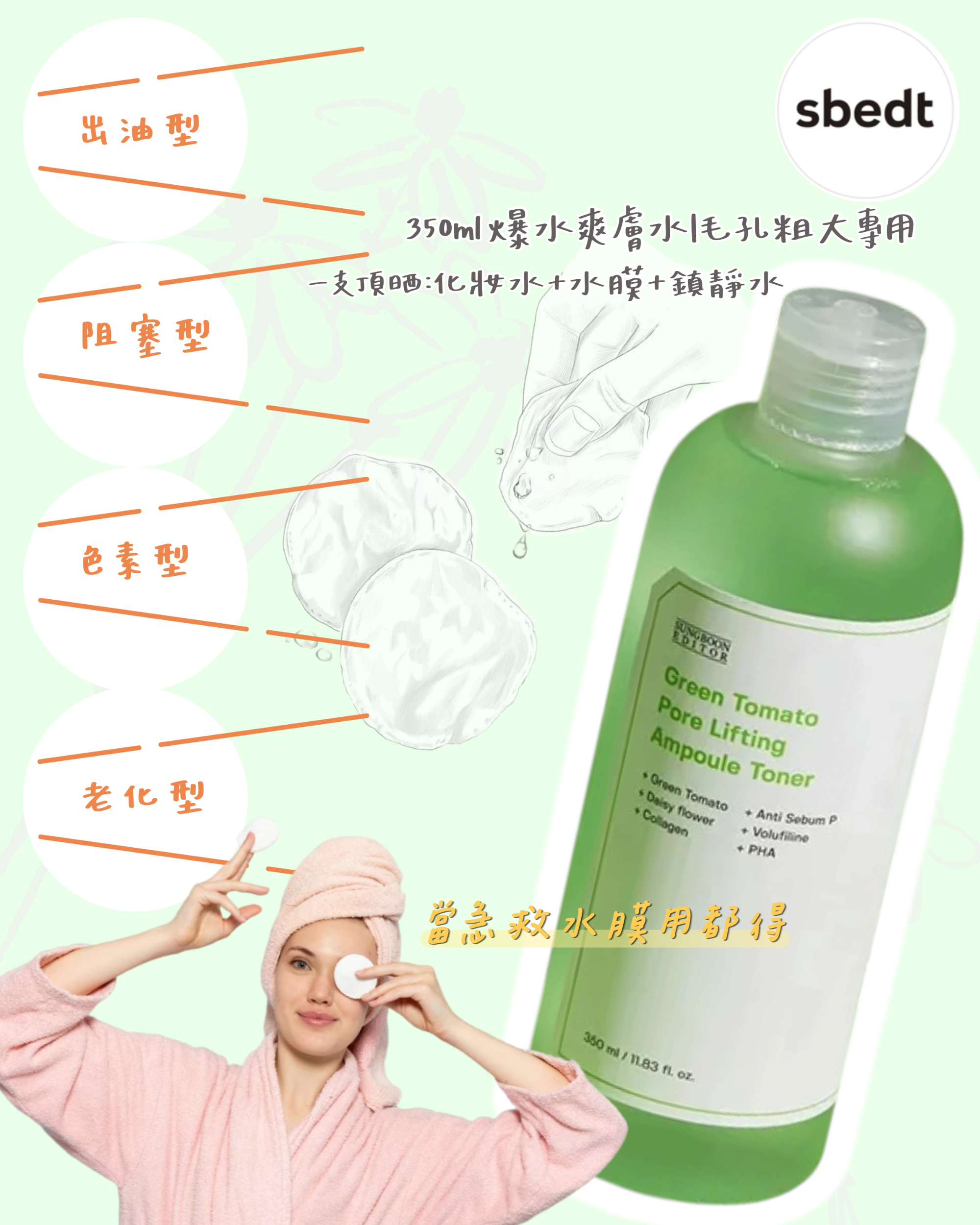 【Sungboon Editor 綠蕃茄緊致毛孔爽膚水 350ml】