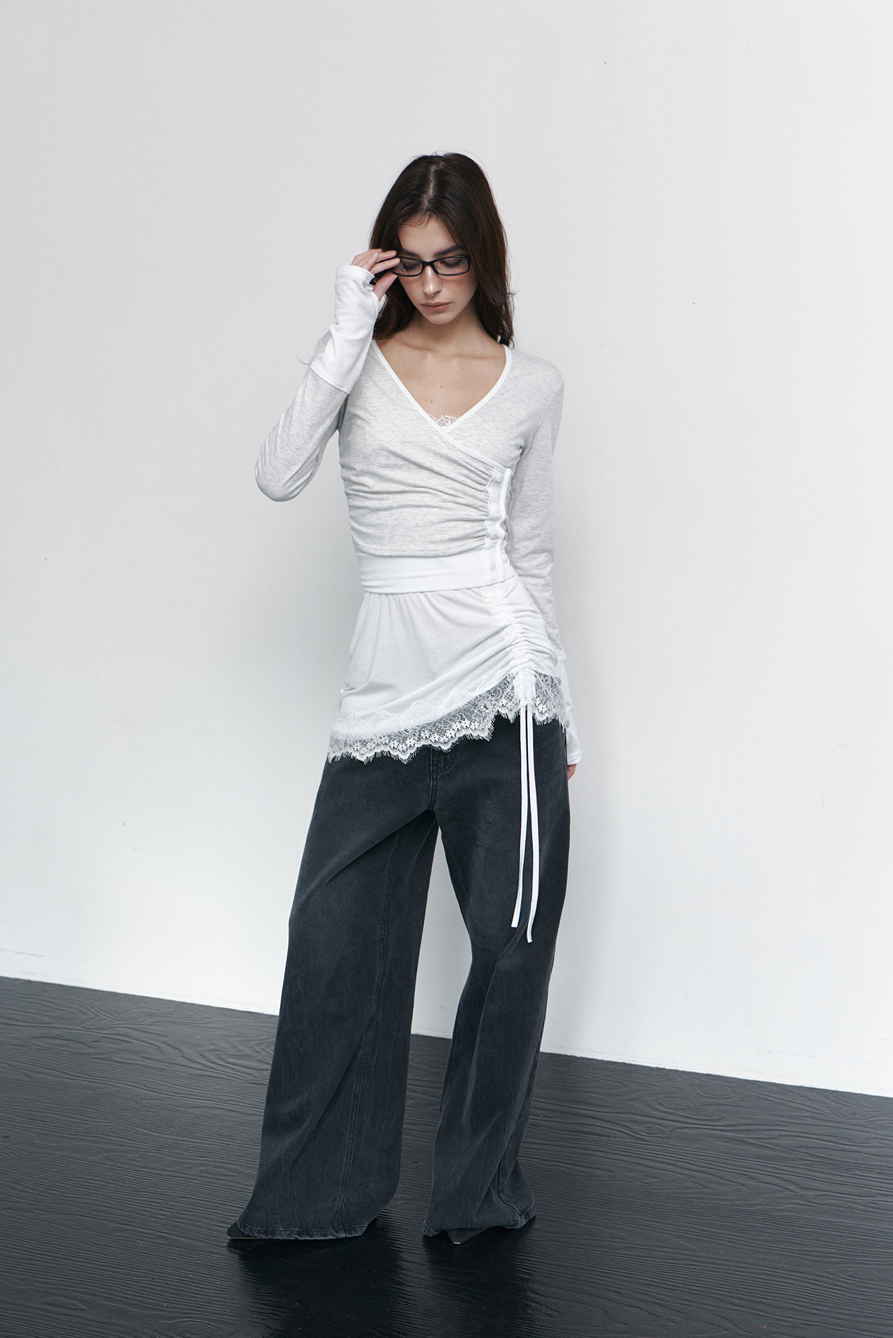 pleaseNOFOLLOW - Selena Button Wrap long sleeve Top (Oatmeal)