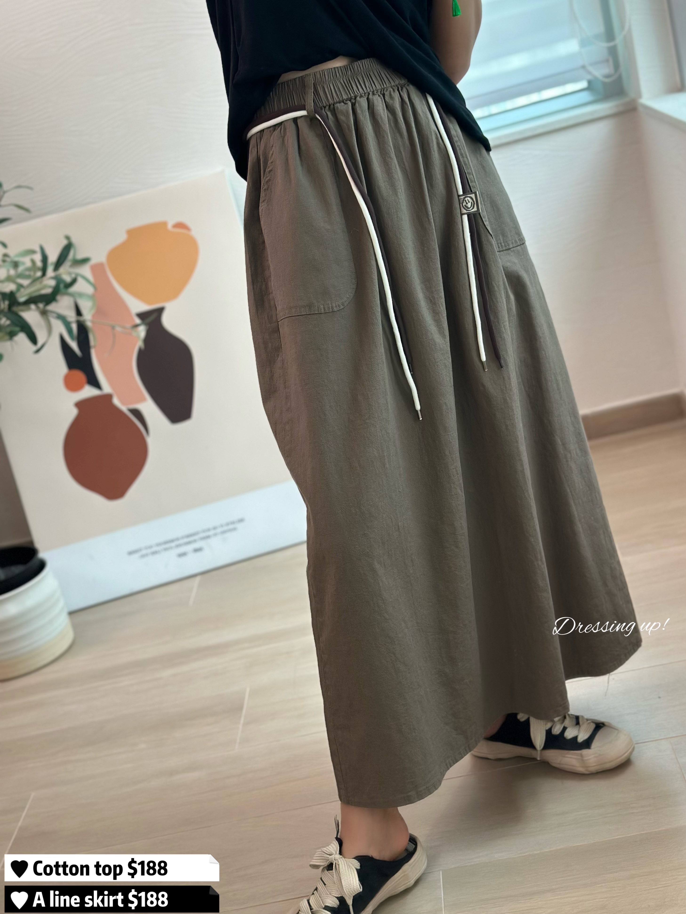  連腰帶一套｜斜布半截裙