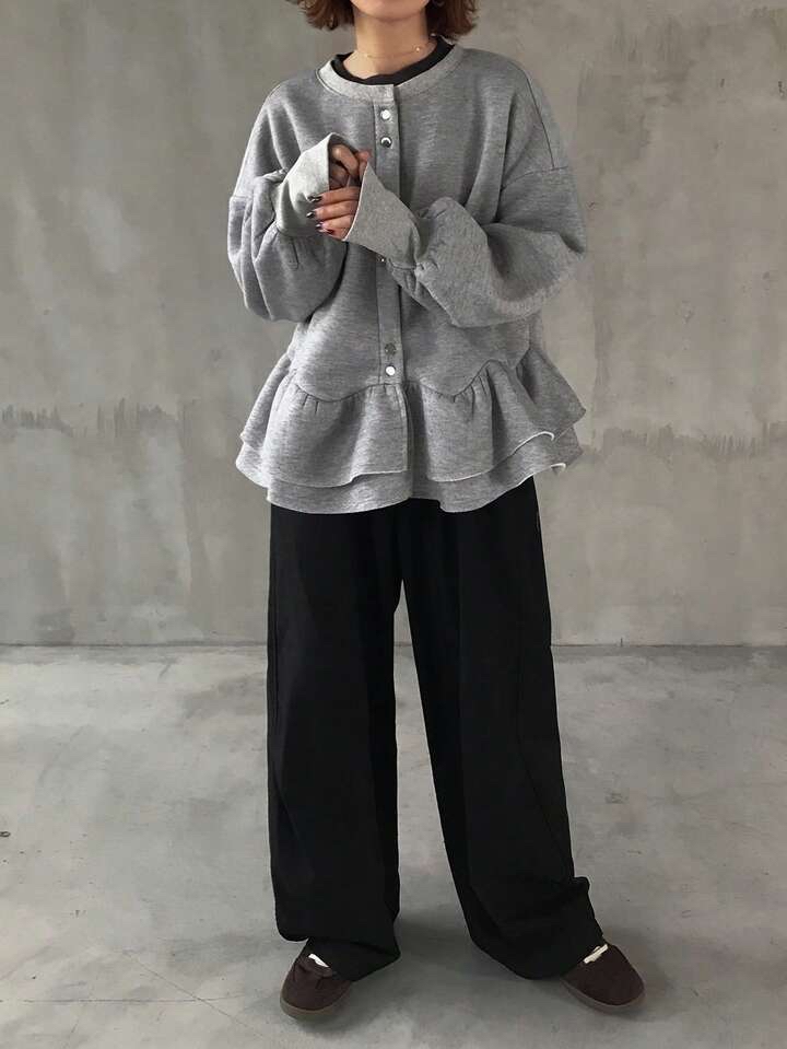 時尚荷葉邊鈕扣上衣