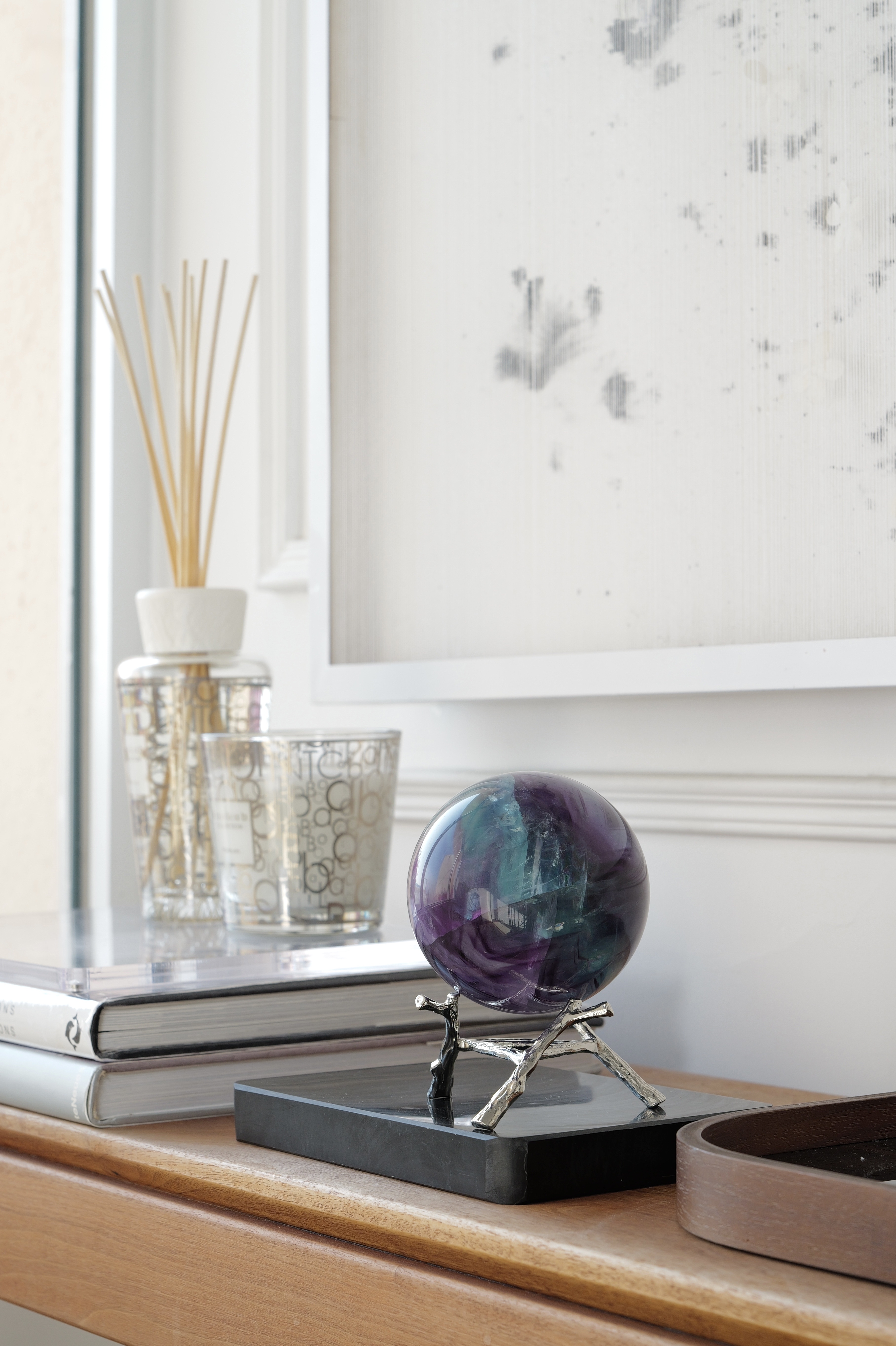 ༒1.1kg+ 8.4cm紫藍綠千層紋螢石球༒    FLa029H2MAG10FJ-RA3*6tm