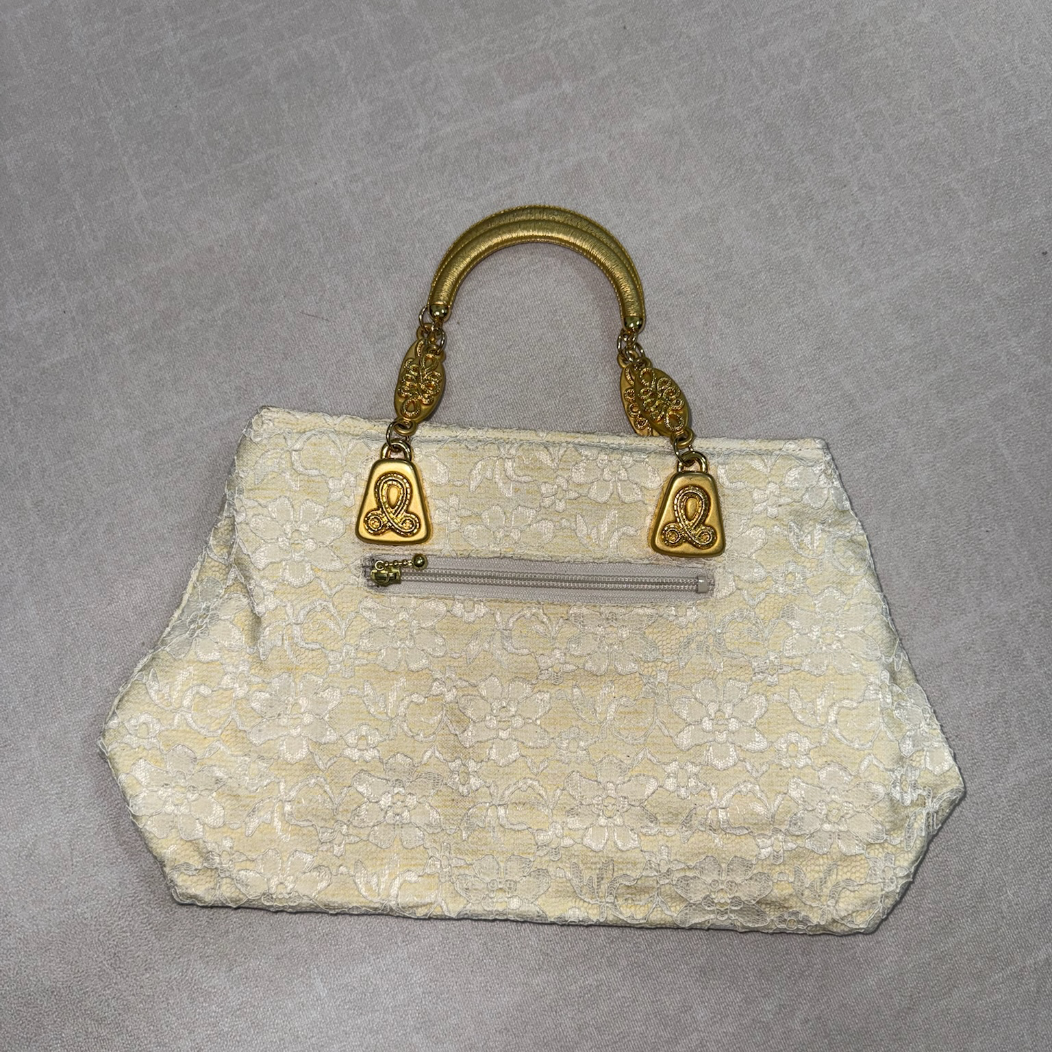 Ivory Brocade Gold-Handle Bag