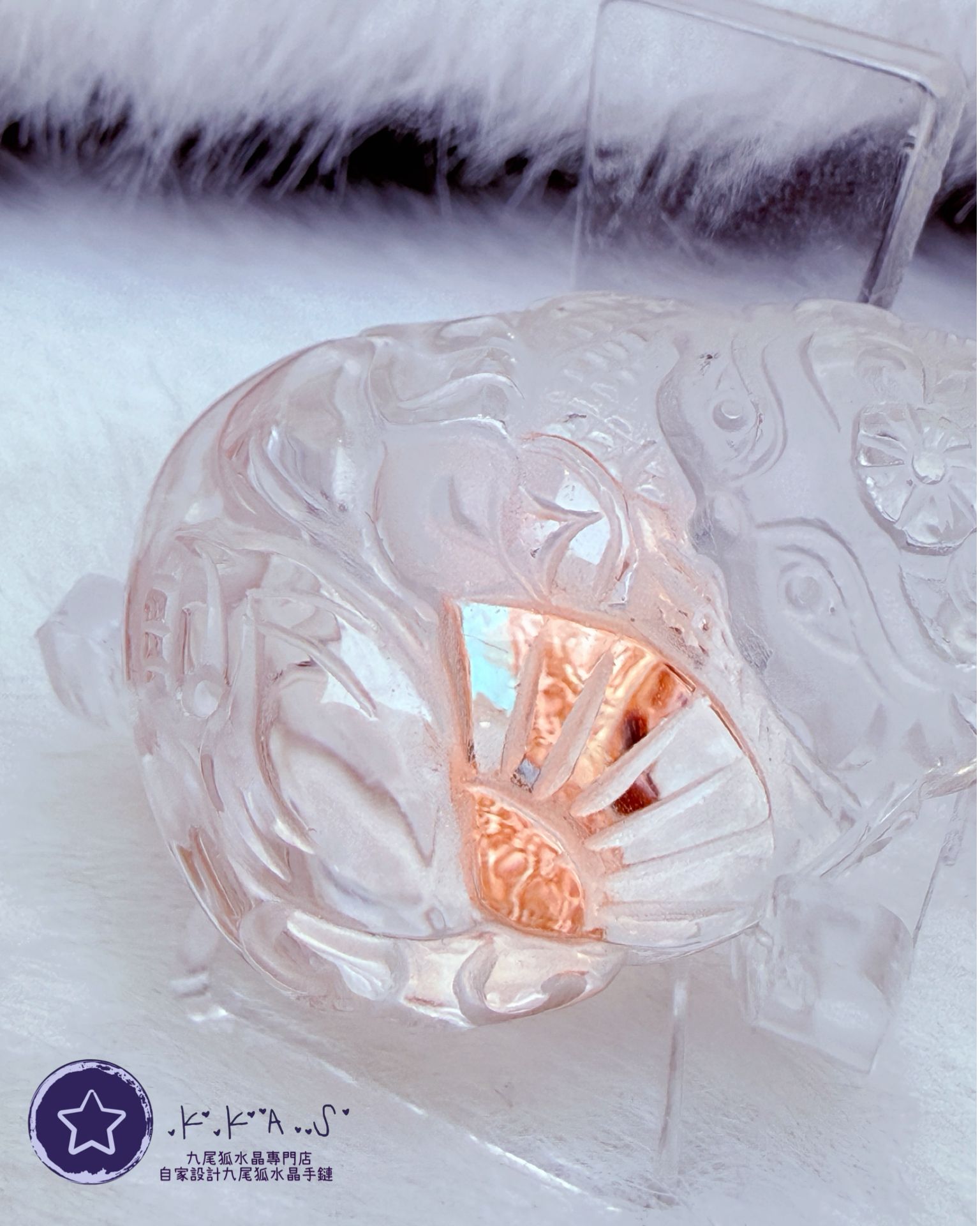 K00161 紅膠花x藍銅礦共生 扇子狐 - 吊墜/手牌兩用款