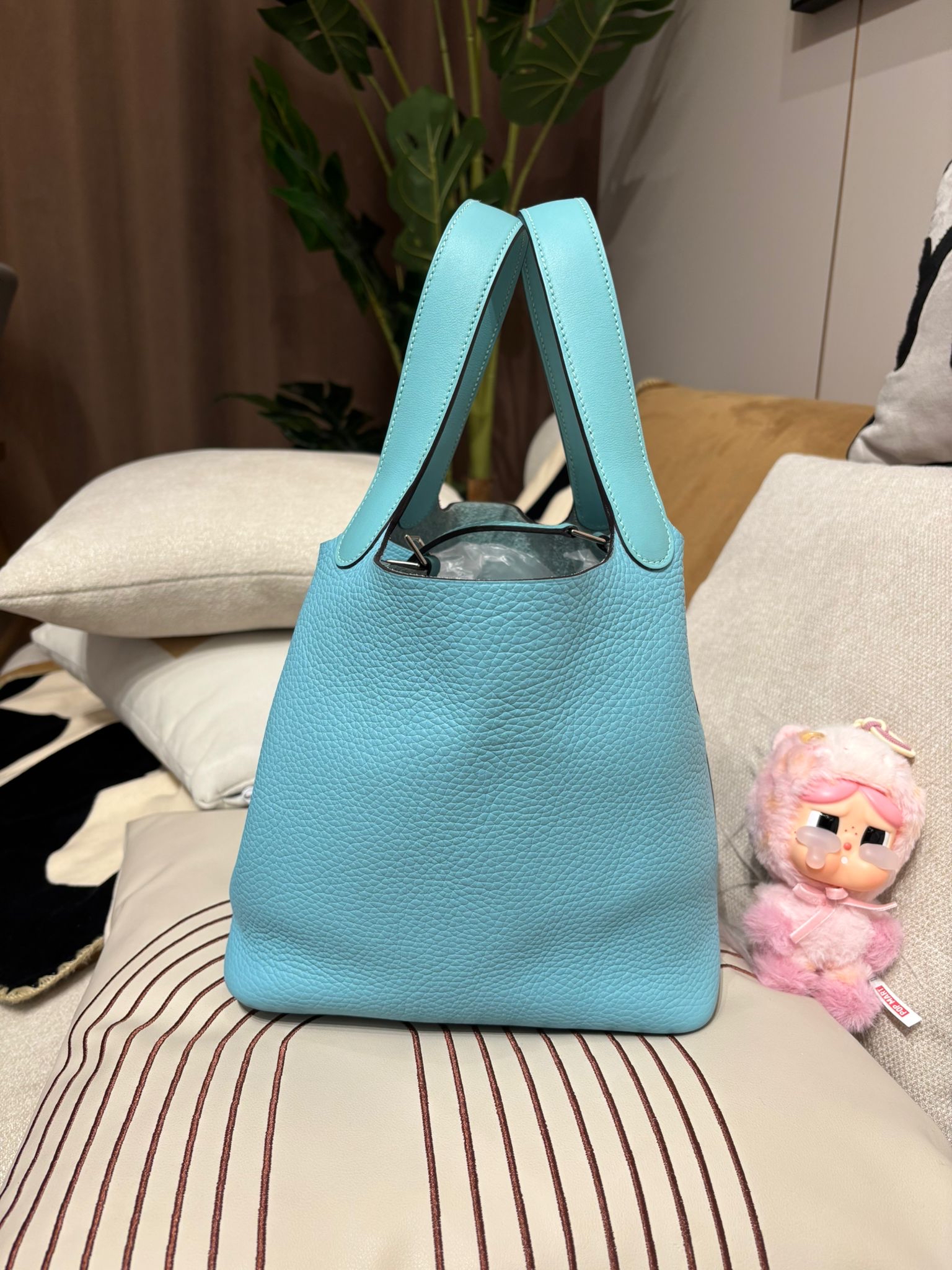 Hermes Picotin 22 Blue Atoll Stamp T 100%Authentic, 98%New ✅Key lock✅Dust bag✅Box