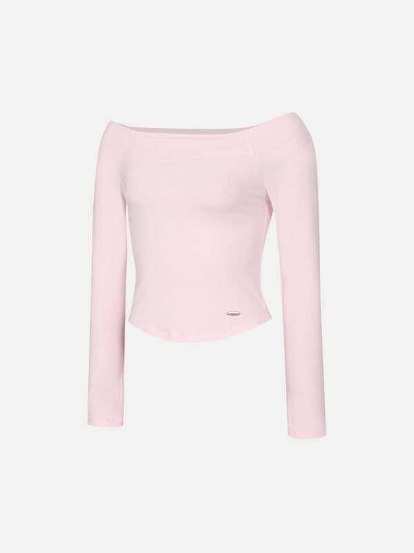 法式氛圍感Off Shoulder Top 預購_Slim Fit Off-shoulder Long Sleeve by Grandeline