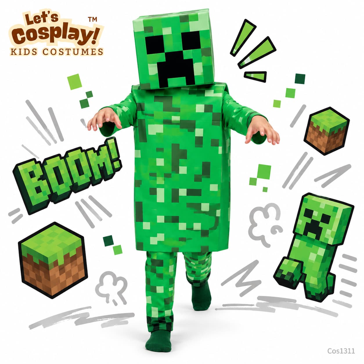 兒童Minecraft Creeper苦力怕角色扮演服｜World Book Day書中角色服裝｜香港現貨｜Lets Cosplay COS1311