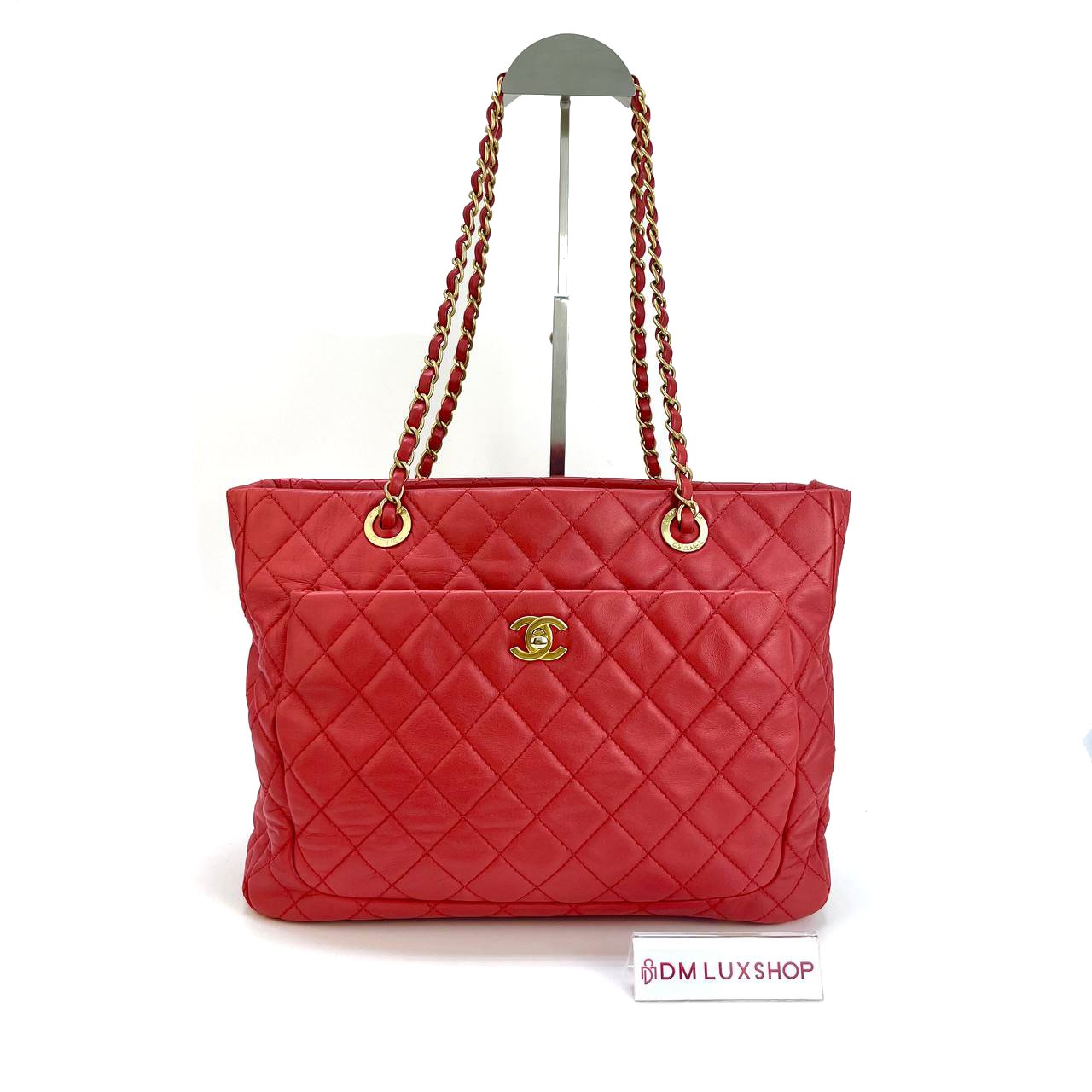 Chanel Red Matelasse Lambskin Shopping Tote GHW (Serial 18)
