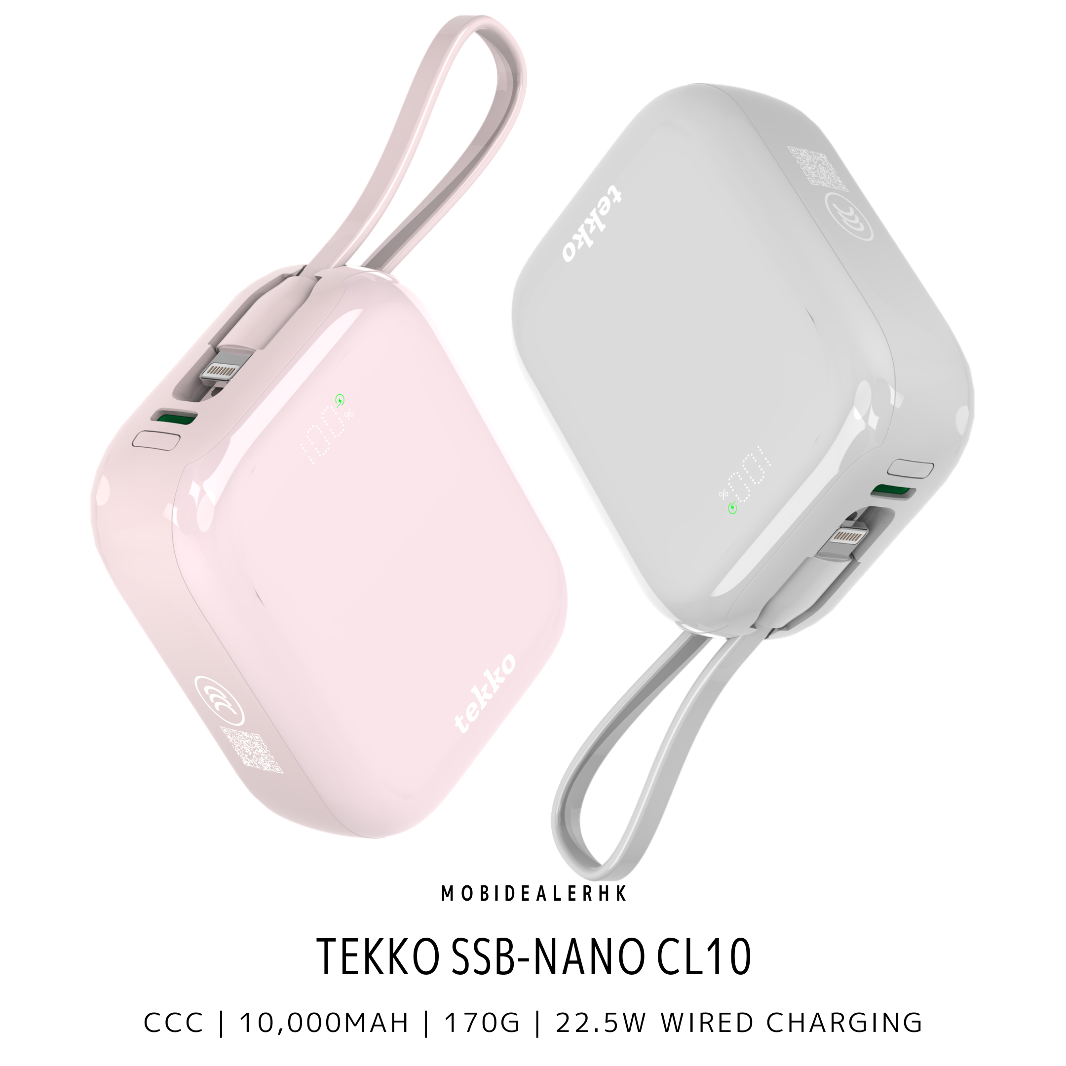Tekko SSB-Nano CL10 | 行動電源 | 3C認證 | 10,000mAh | 迷你 | 170g | 自帶充電線