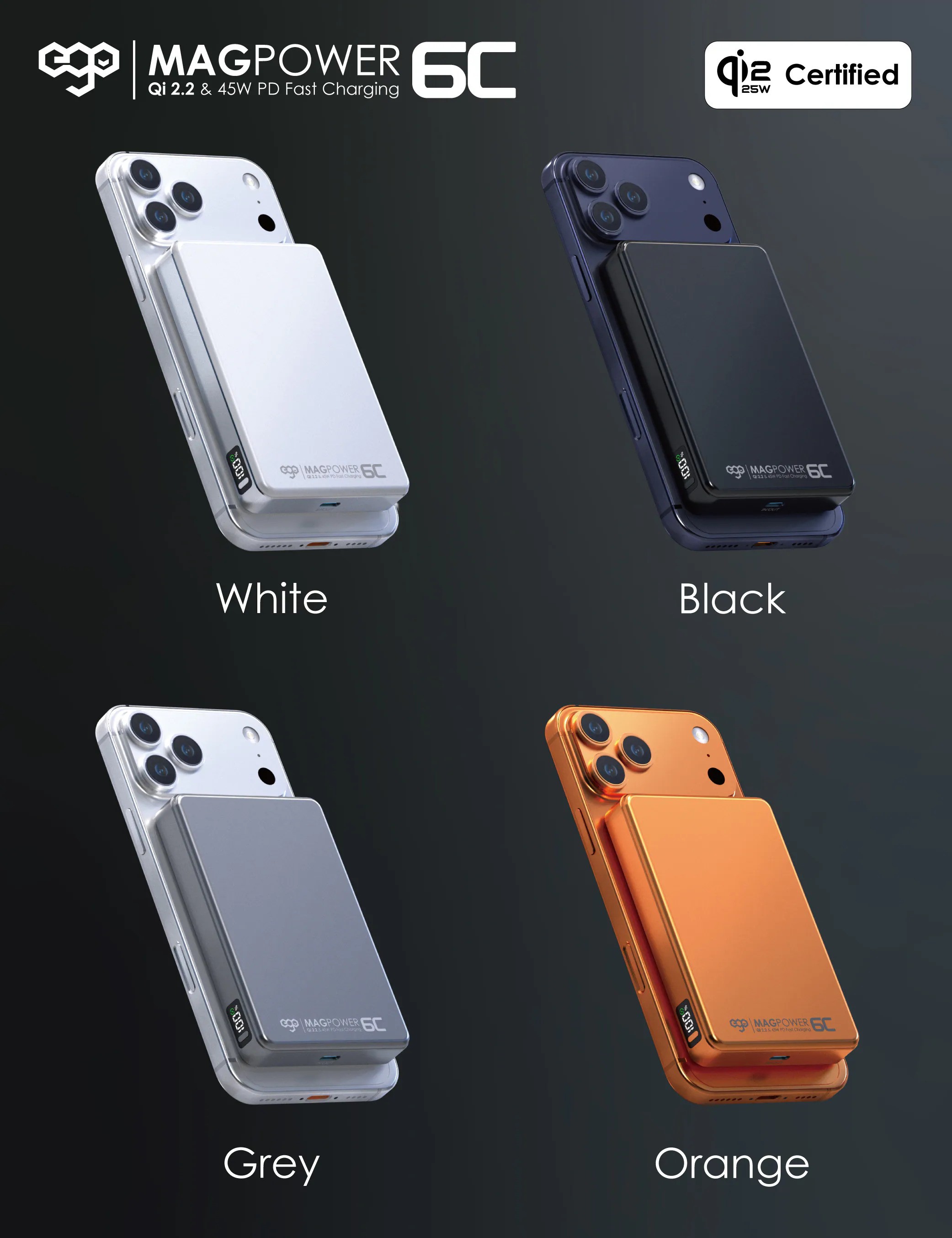 EGO MagPower 6C @ 45W & QI2.2 10000mAh 外置電 [4色選擇]