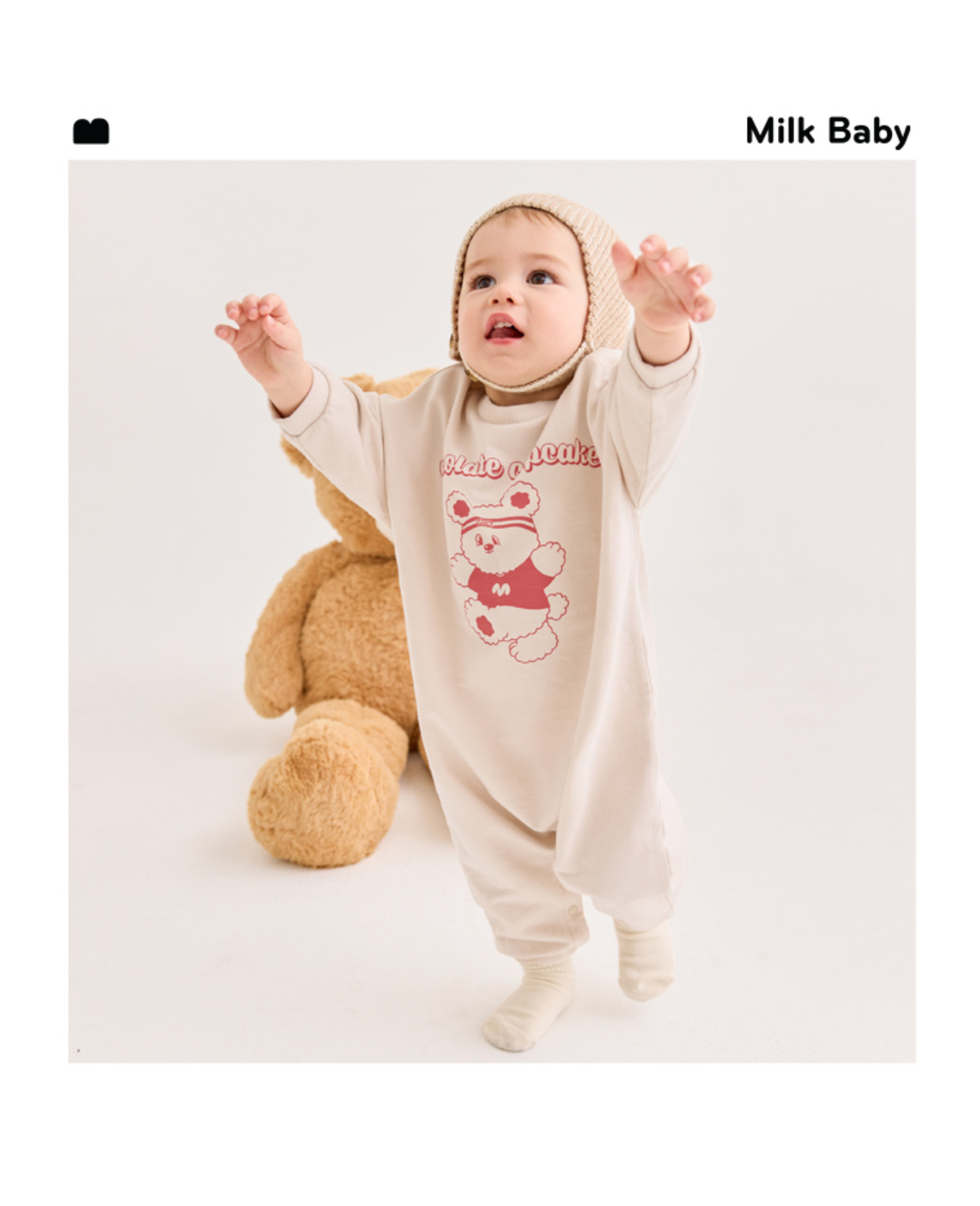 🍁預訂 韓國直送🍁🇰🇷Milk Baby運動小熊字母印花寬鬆長袖連身服