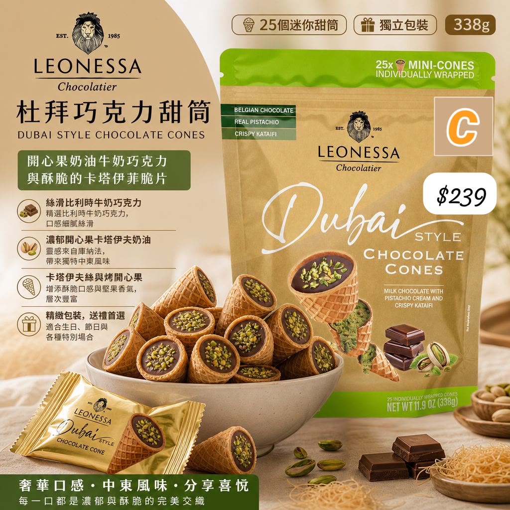 C-2609-澳洲Costco  Leonessa 杜拜巧克力甜筒🍦🍦338g-10月中到貨