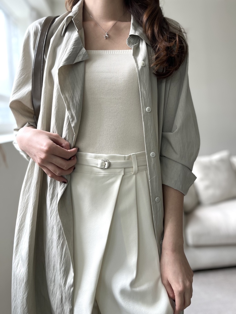 Minimal Belted Shirt Dress (Khaki)