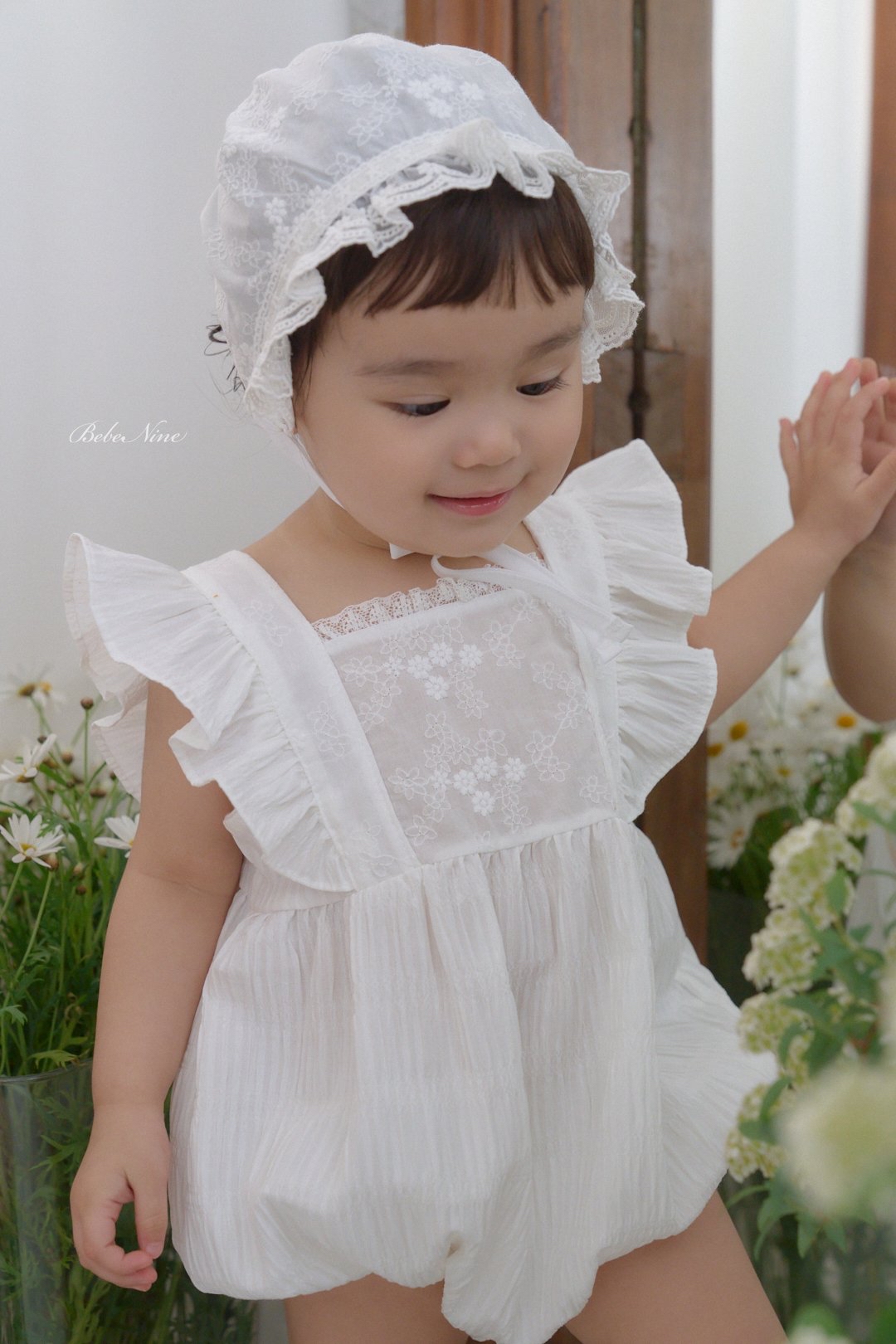 ☀️預訂 韓國直送☀️🇰🇷Bebeninie蕾絲花邊純棉嬰兒包耳帽