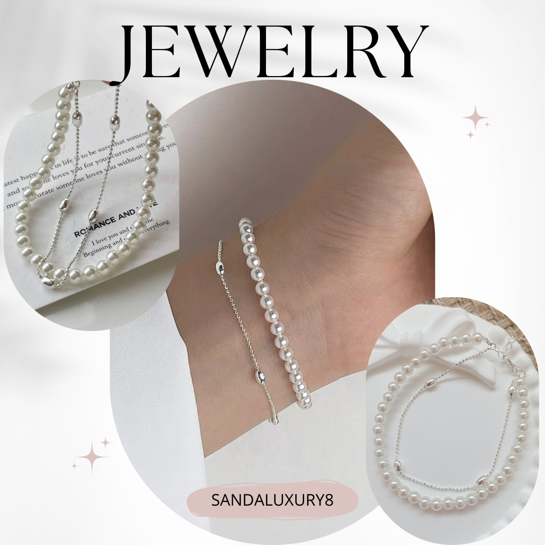 Pearl Anklet  Chain Ankle Bracelet  Silver Foot Jewellery  Gift  For Women Fashion Jewelry  SandalLuxury8