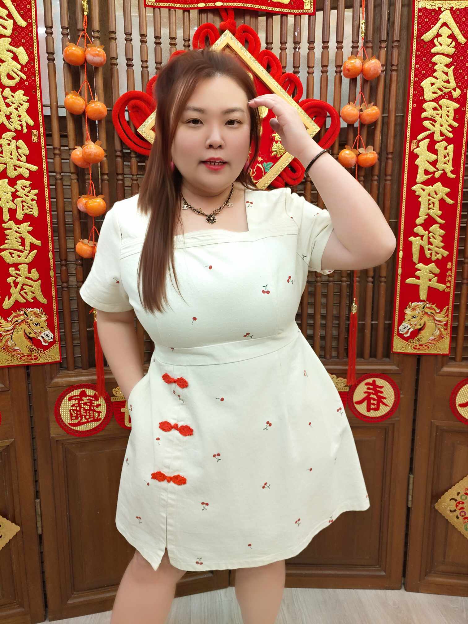 NJA06 TW#52051 樱桃旗袍款连衣裙