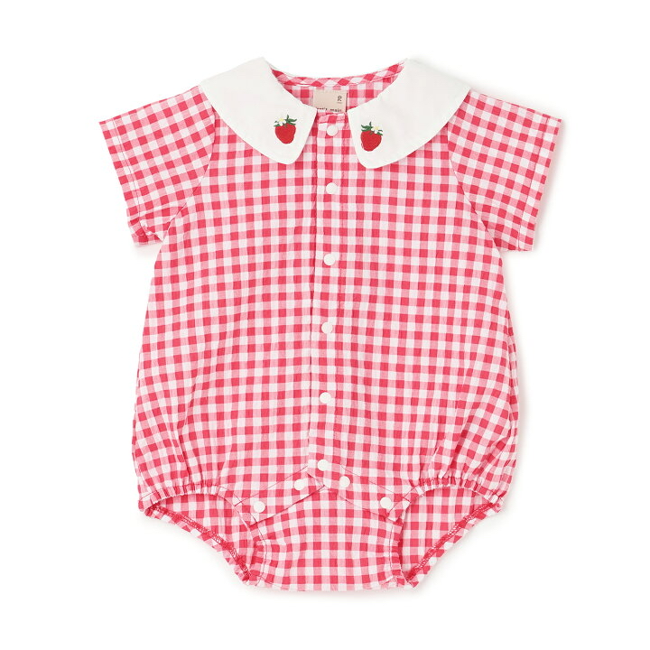 🇯🇵預訂 日本直送🇯🇵Petit Main三色水果刺繡翻領格紋短袖包屁衣