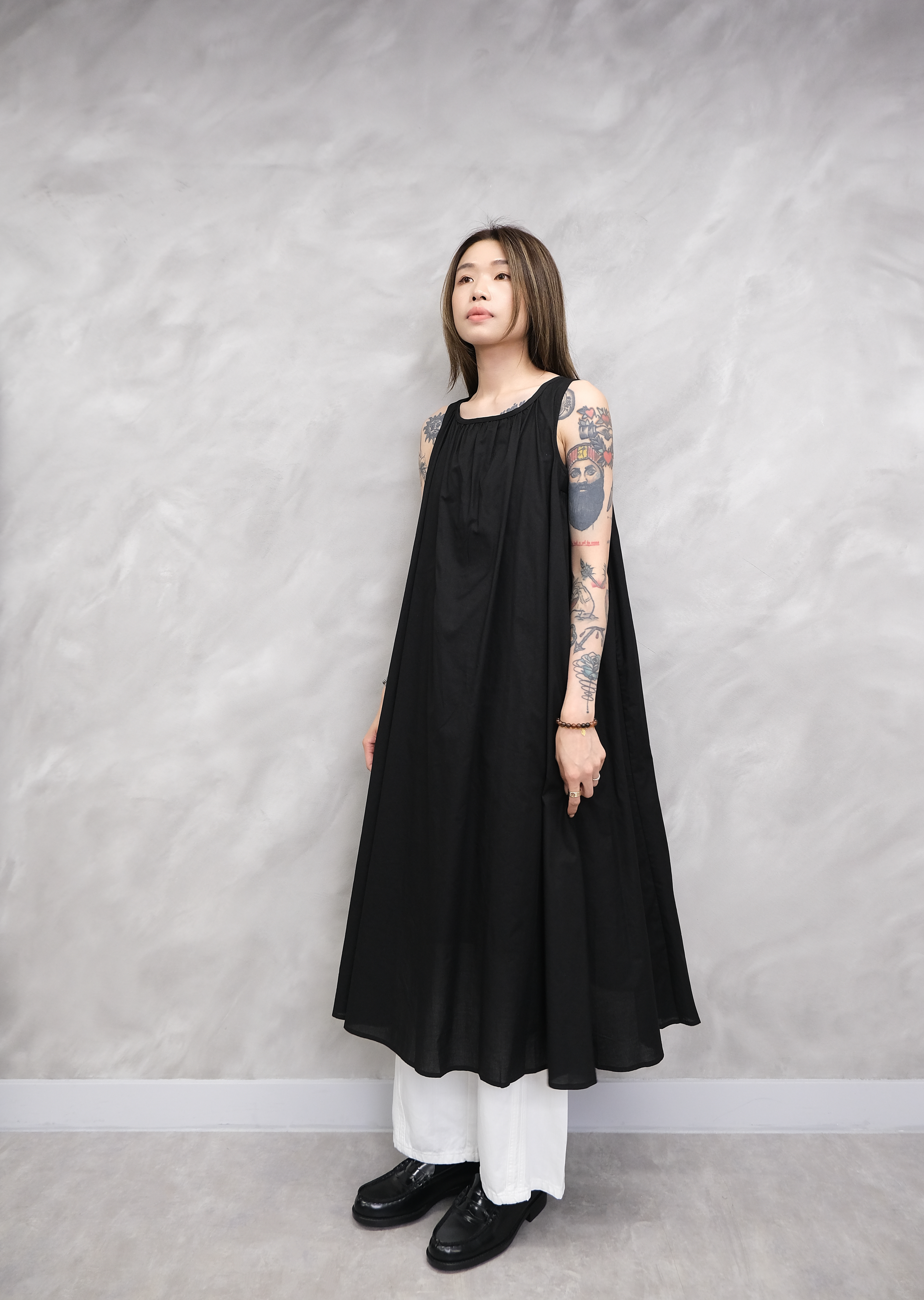 Cotton shirring sleeveless dress #op16