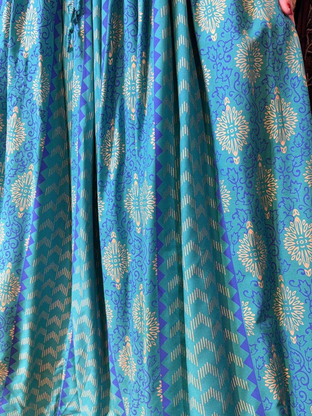 1627 Dreamy Ocean Blue Gold Print Skirt 40"
