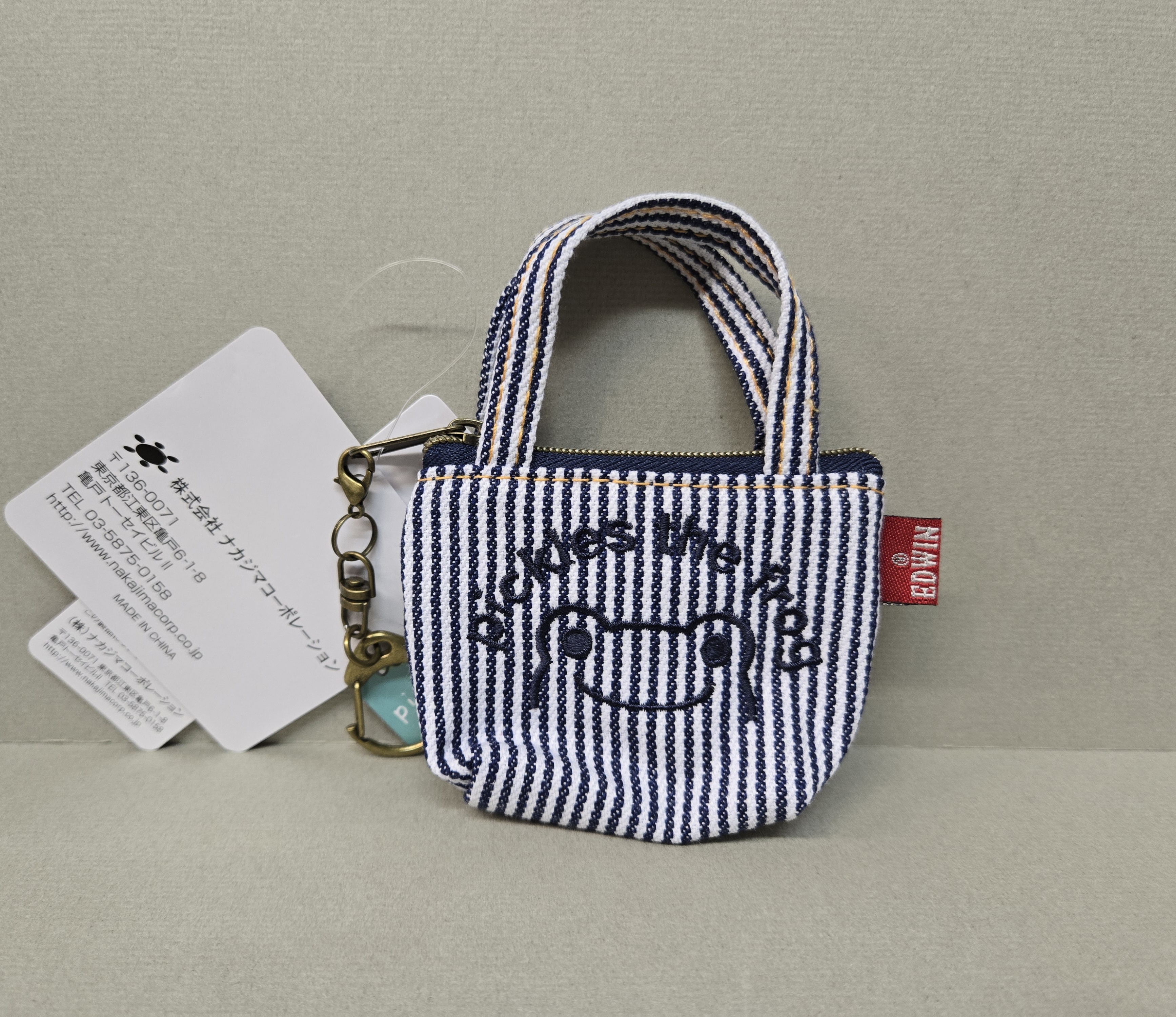 Pickles×Edwin 藍白色直條刺繡蝌蚪袋仔掛飾