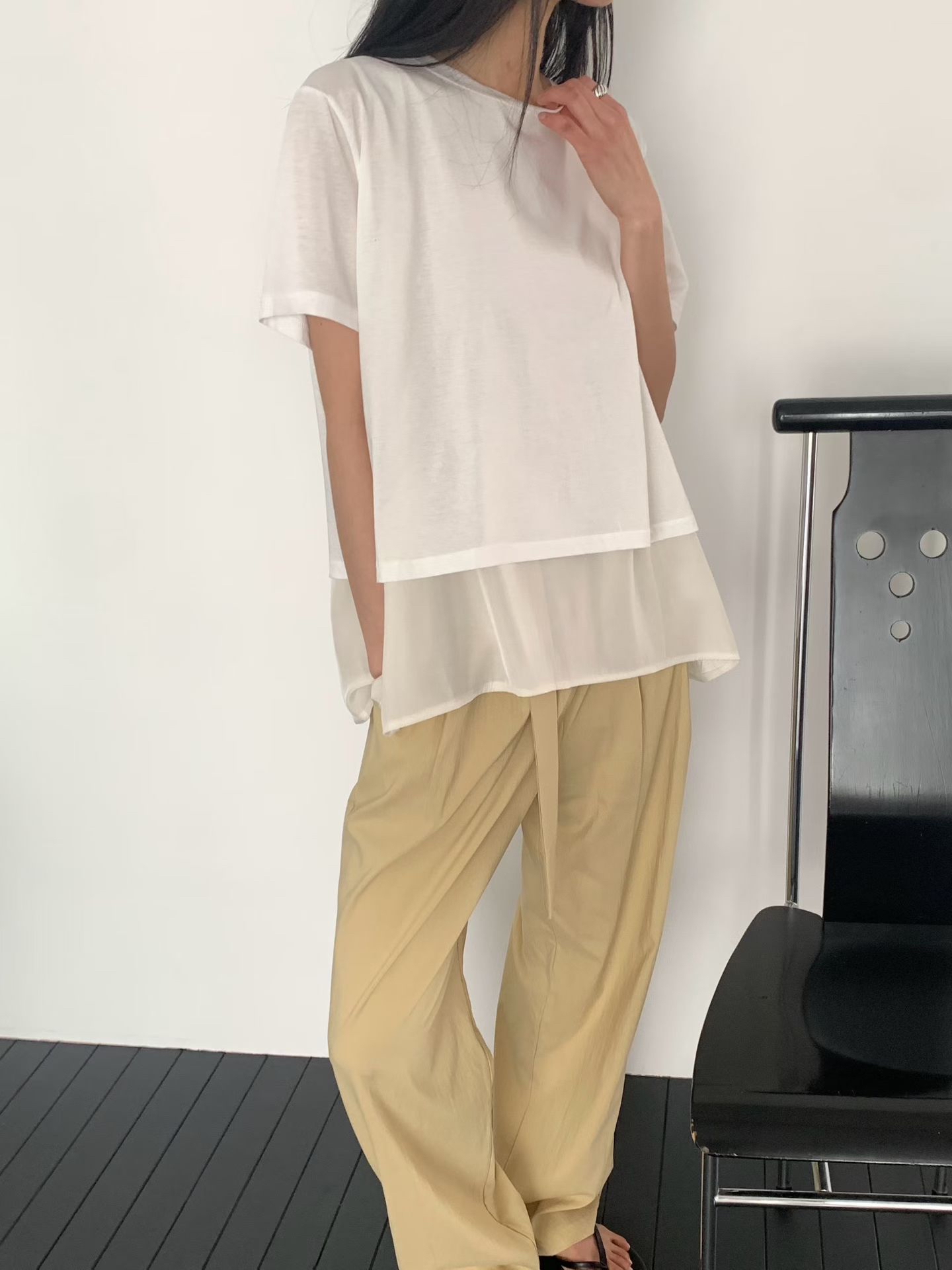 假2 件拼料薄Top