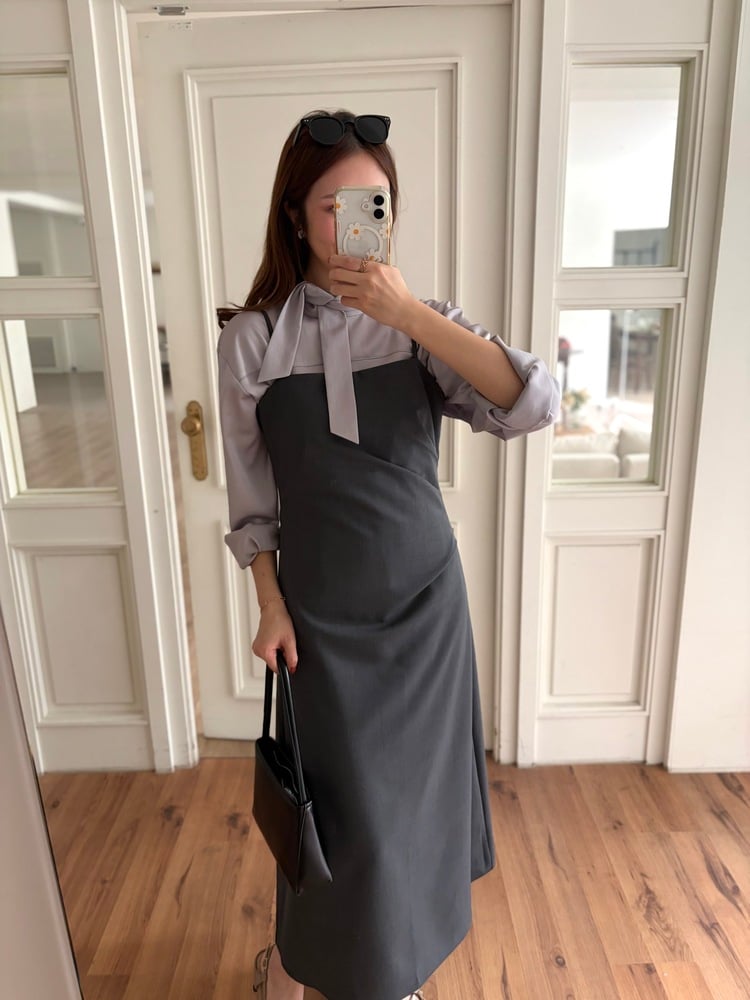 Gathered Adjustable Cami Dress (Grey)