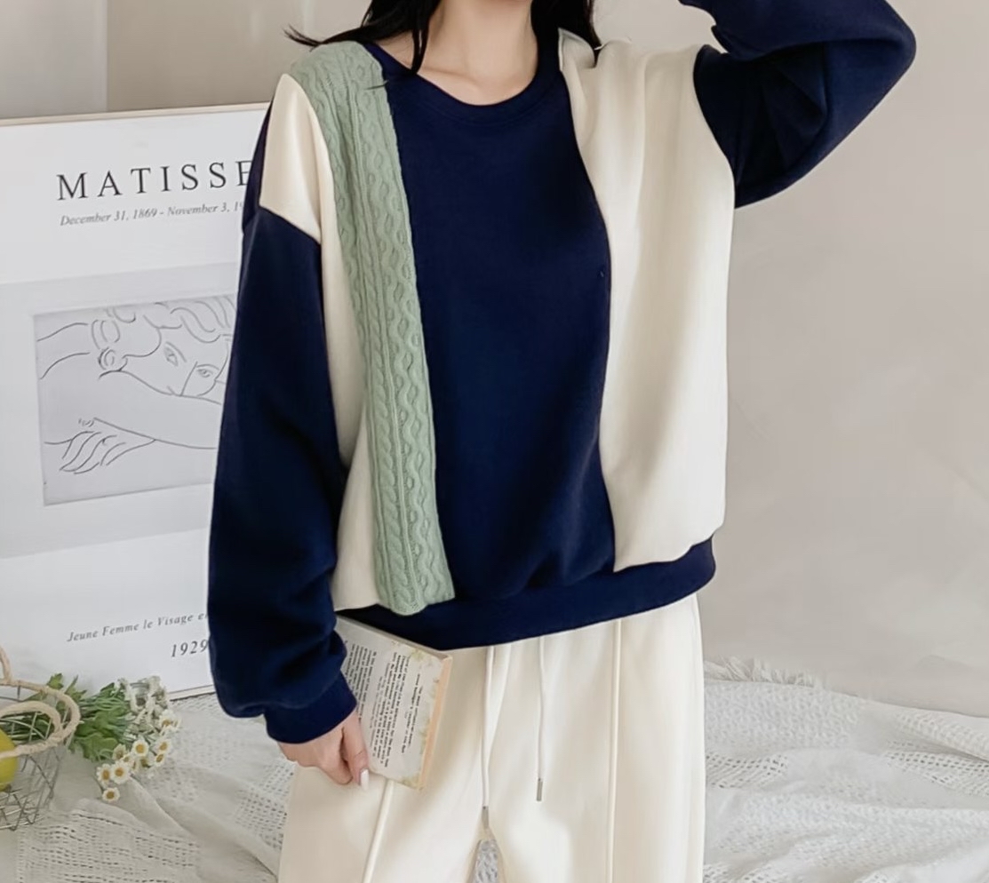 拼色紐紋top
