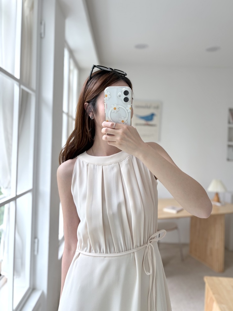 Pleated Halter Maxi Dress (Ivory)