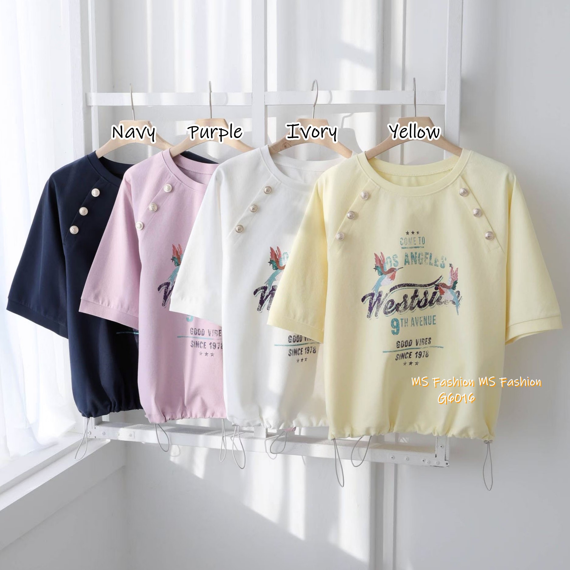 G6016 韓國🇰🇷靚print肩鈕top