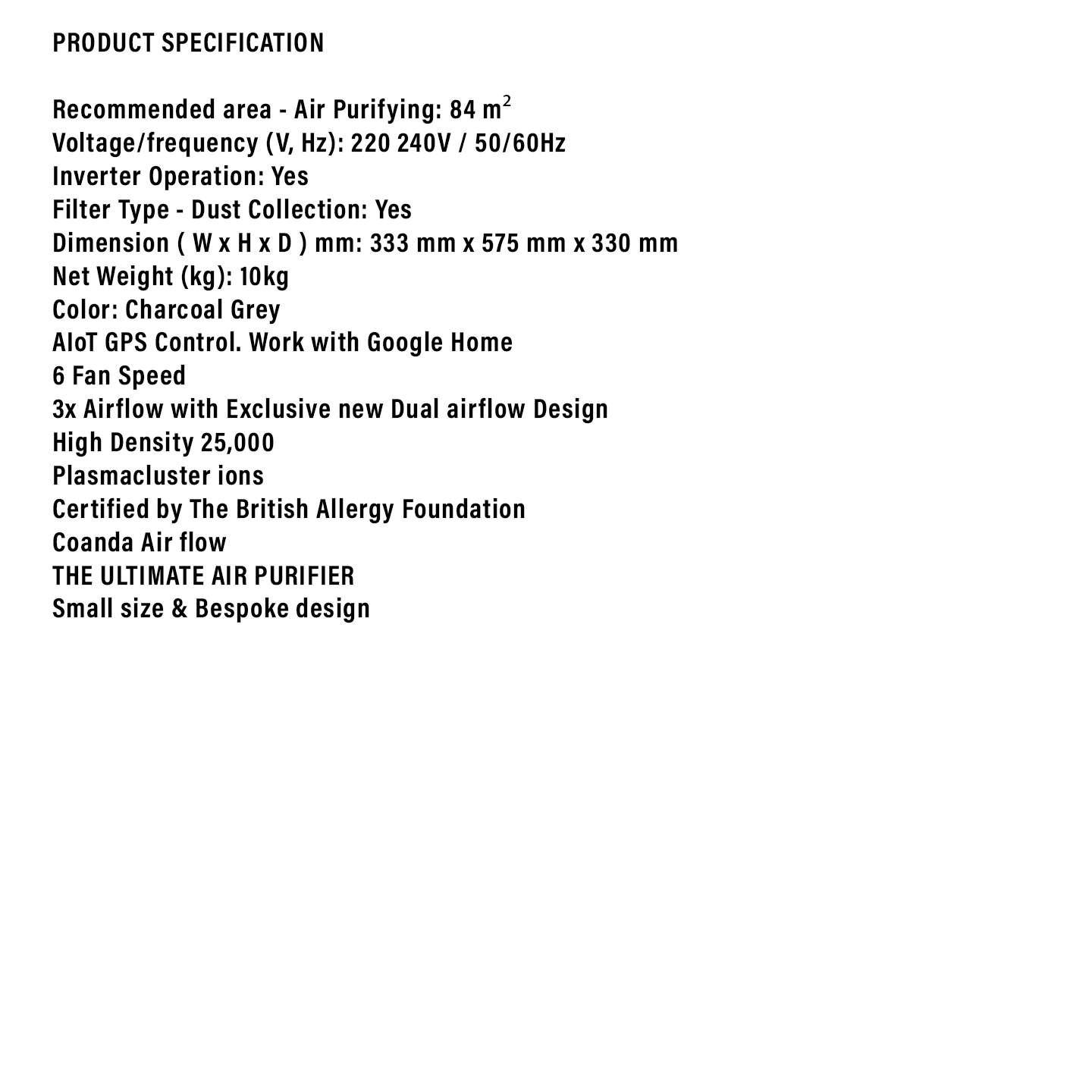 Sharp Purefit 84m³ Plasmacluster Air Purifier (FXS120LH)