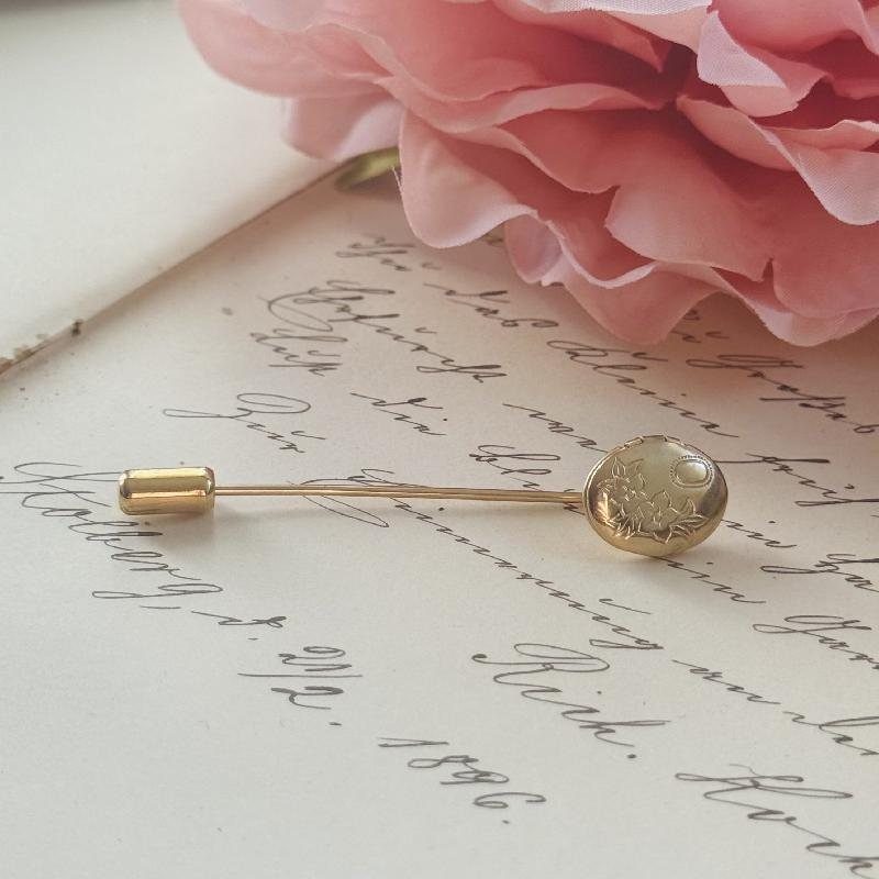 Vintage Floral Pattern Etched Locket Stick Pin (MT1960-7)