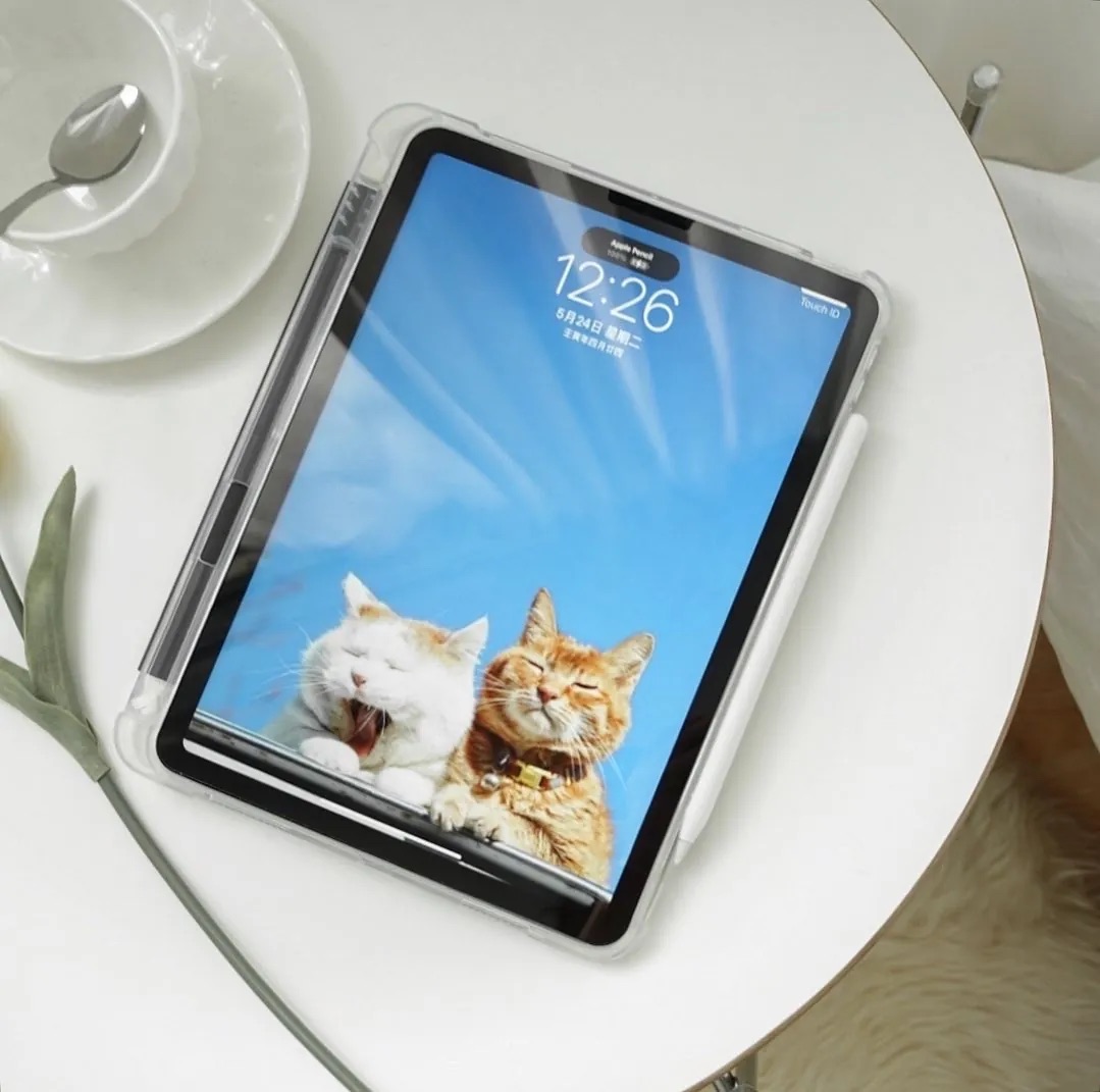 【Burgundy Ribbons in Full Printing】透明磨砂書本式 iPad Case