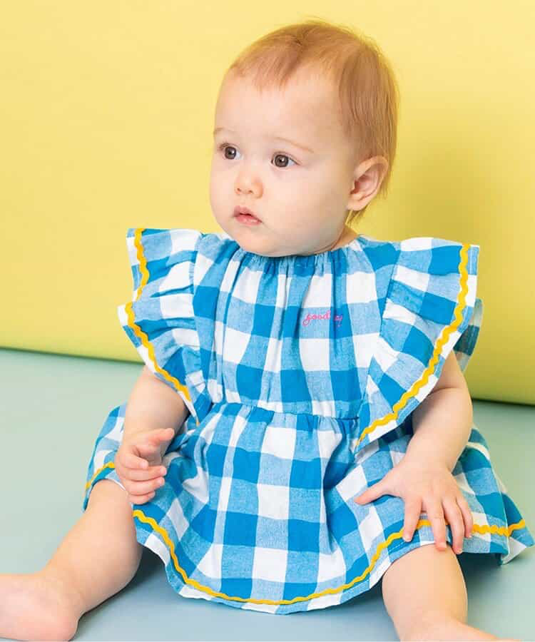 🇯🇵預訂 日本直送🇯🇵BREEZE 兩波浪荷葉邊格紋條紋短袖包屁裙