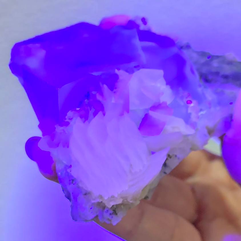 Blue cubic fluorite with UV calcite - FL436