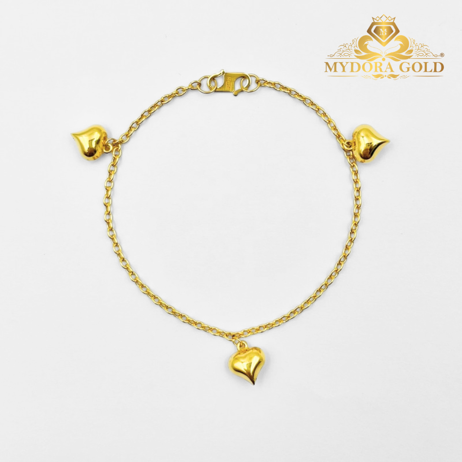 MYDORA Rantai Tangan Sauh Gantung 3 Mini Love Licin | Emas 916/22k