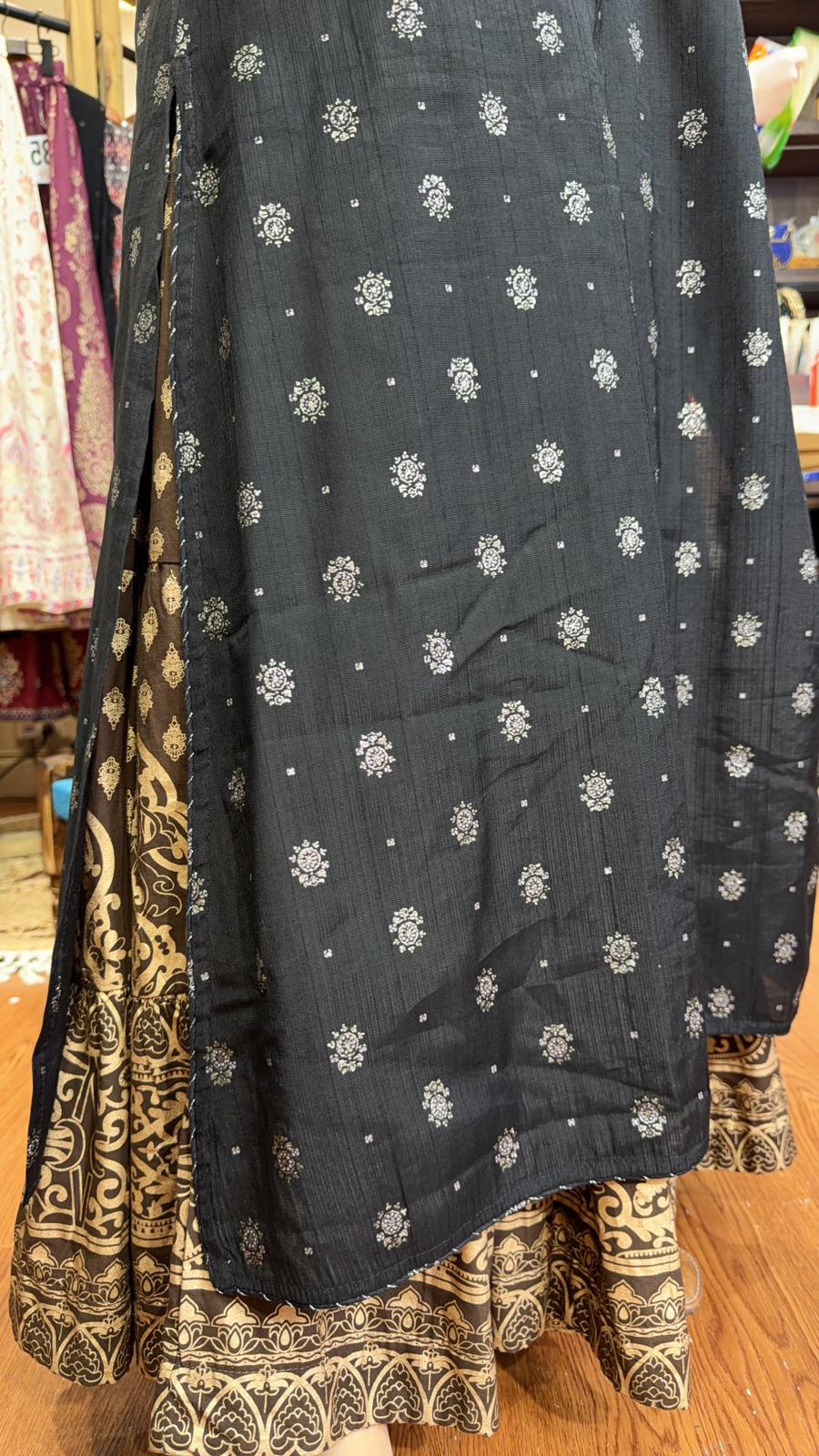 3574 Black Lace Mid Sleeve Kurta