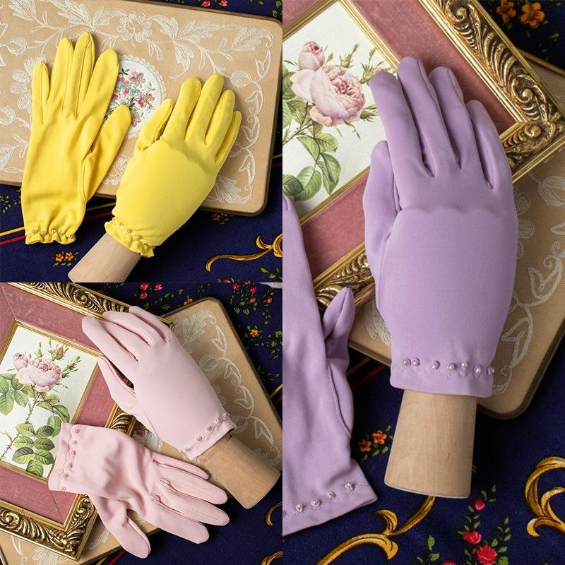 New Old Stock -1960s Made in Japan Pearl-Studded MOD Gloves(Yellow/Lavender/Pink)(MT331)