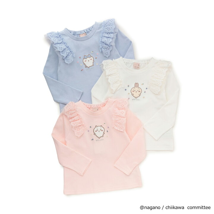 🇯🇵預訂 日本直送🇯🇵 Petit Main x Chiikawa系列三色人物刺繡貼花蕾絲花邊長袖上衣