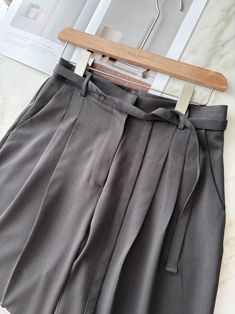 Aveline Belted Straight Slacks (Charcoal)