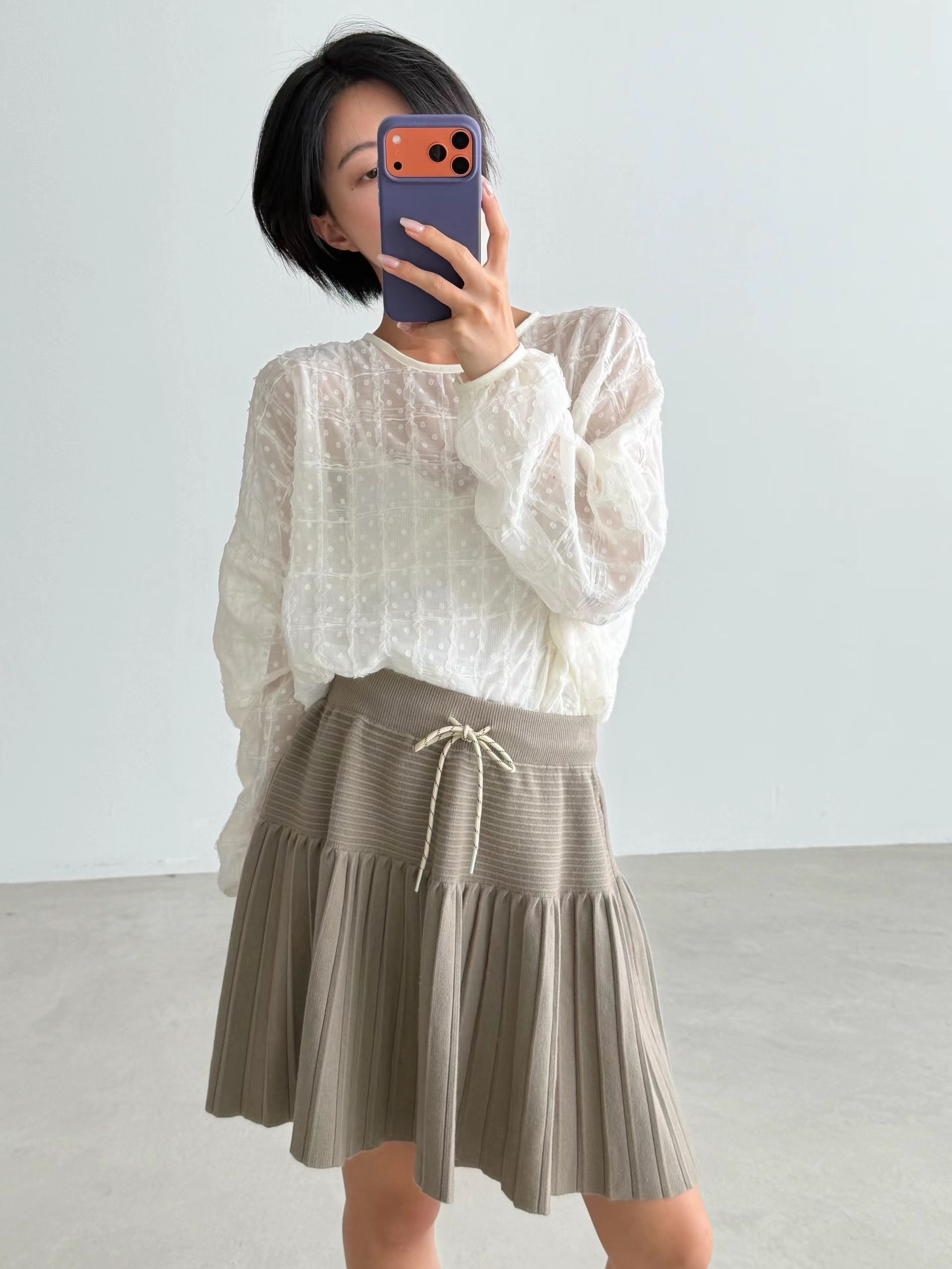 格仔波點立體花紋紗紗blouse 