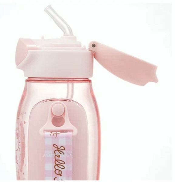 SKATER 透明彈蓋吸管水樽附背帶 530ml (HELLO KITTY)