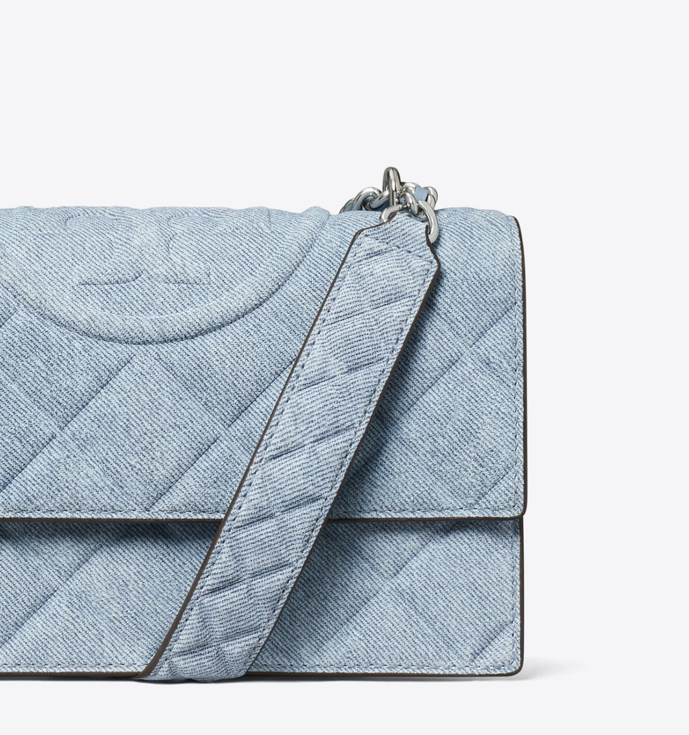 Tory Burch SMALL FLEMING DENIM-PRINT SUEDE SHOULDER BAG