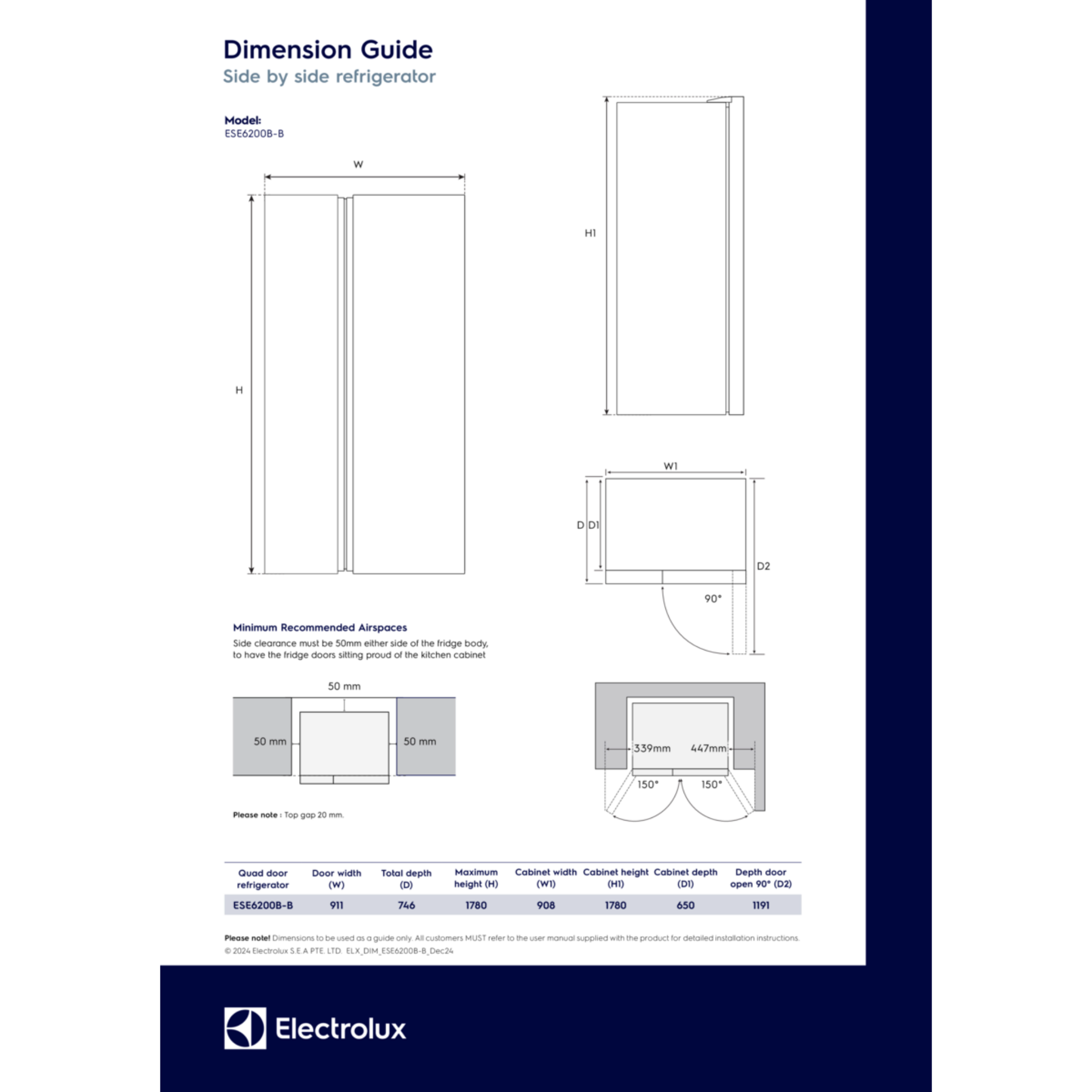 Electrolux 619L UltimateTaste 500 Side-by-Side Inverter Fridge (ESE6200B-B)