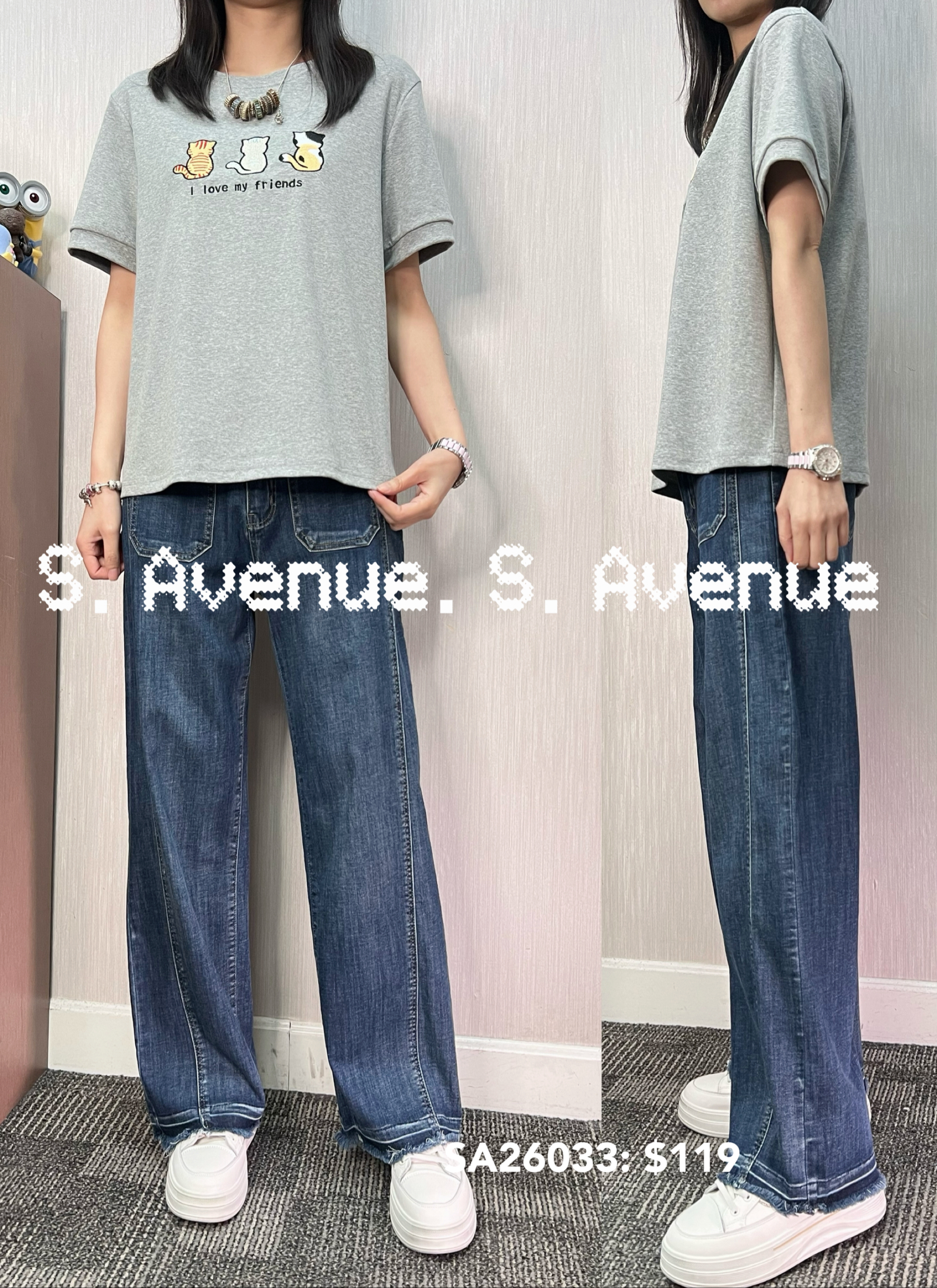 SA26033: 短袖繡三隻貓貓tee