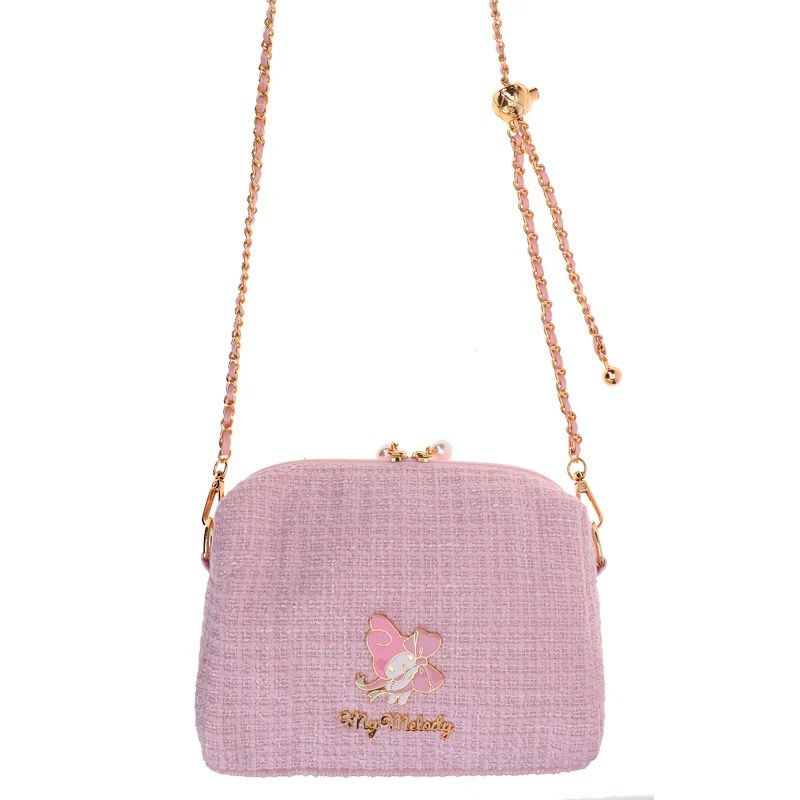 My Melody 淺粉色絨布金球有肩帶小袋 (小)