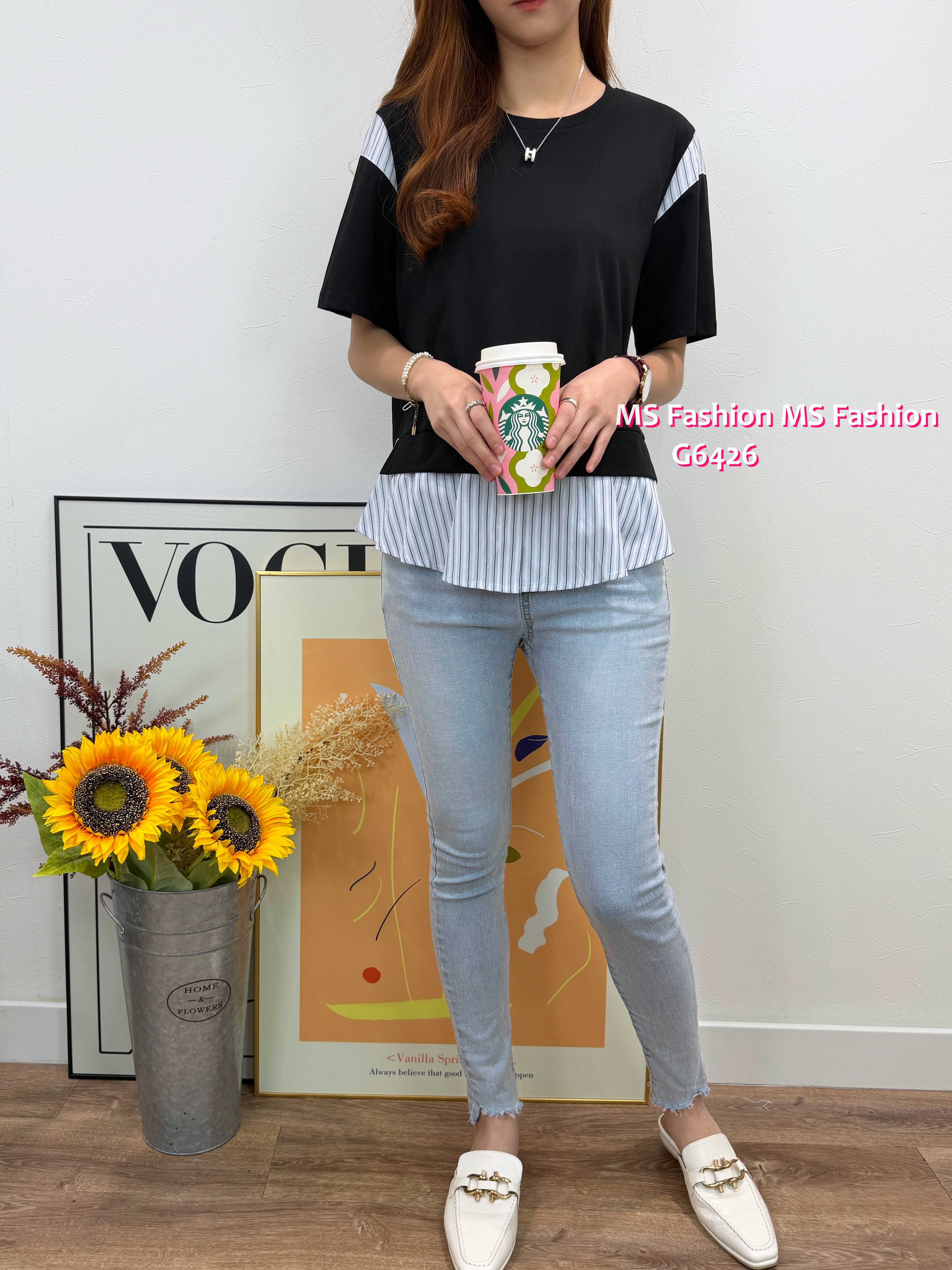G6426 拼條子pattern top