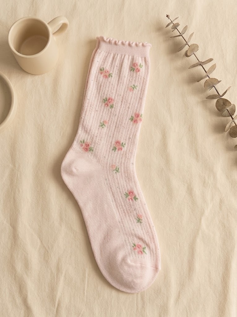 Korean Rose Picot See-Through High Crew Socks