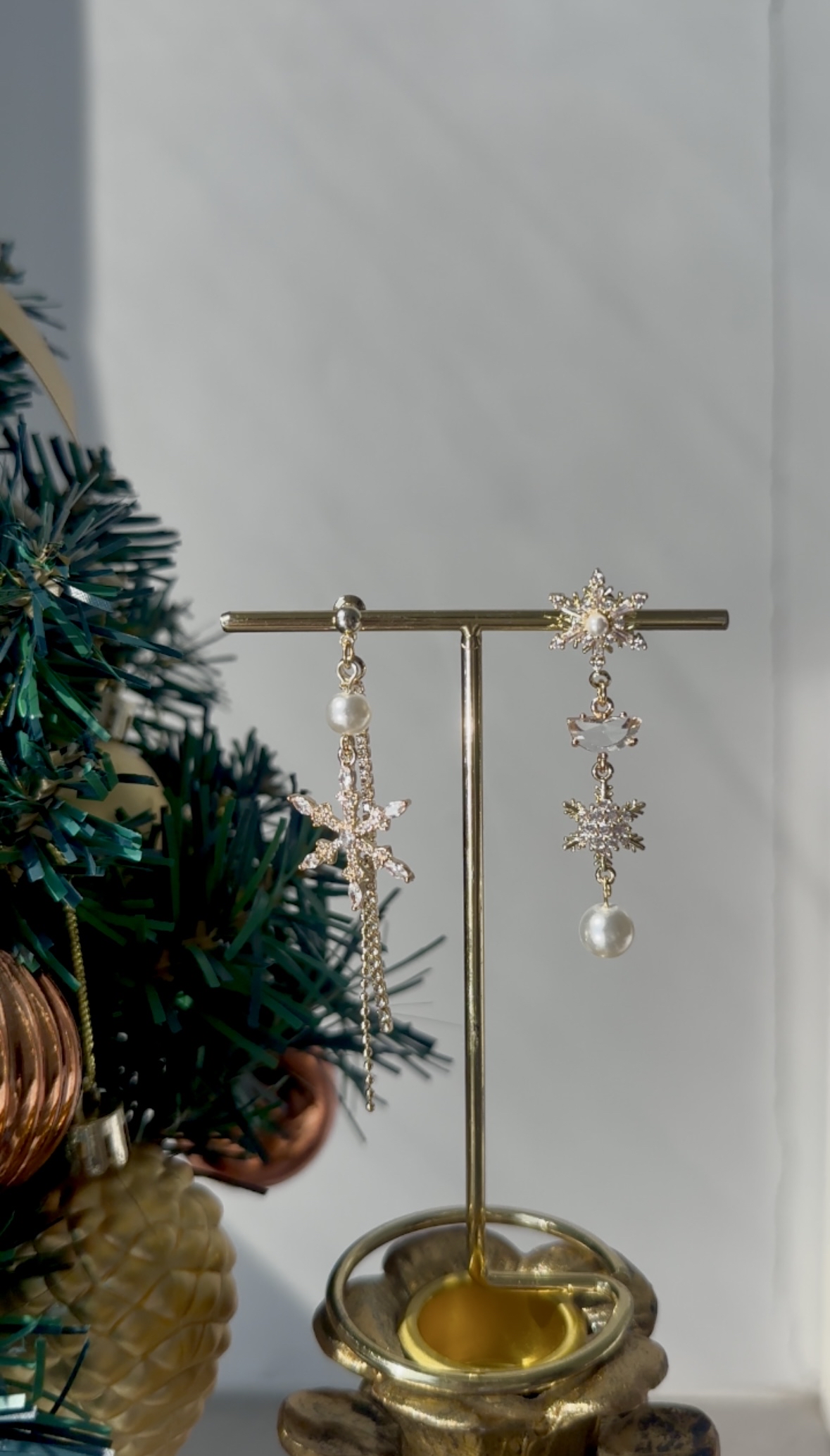 白色聖誕❄️珍鑽星耳環(金)