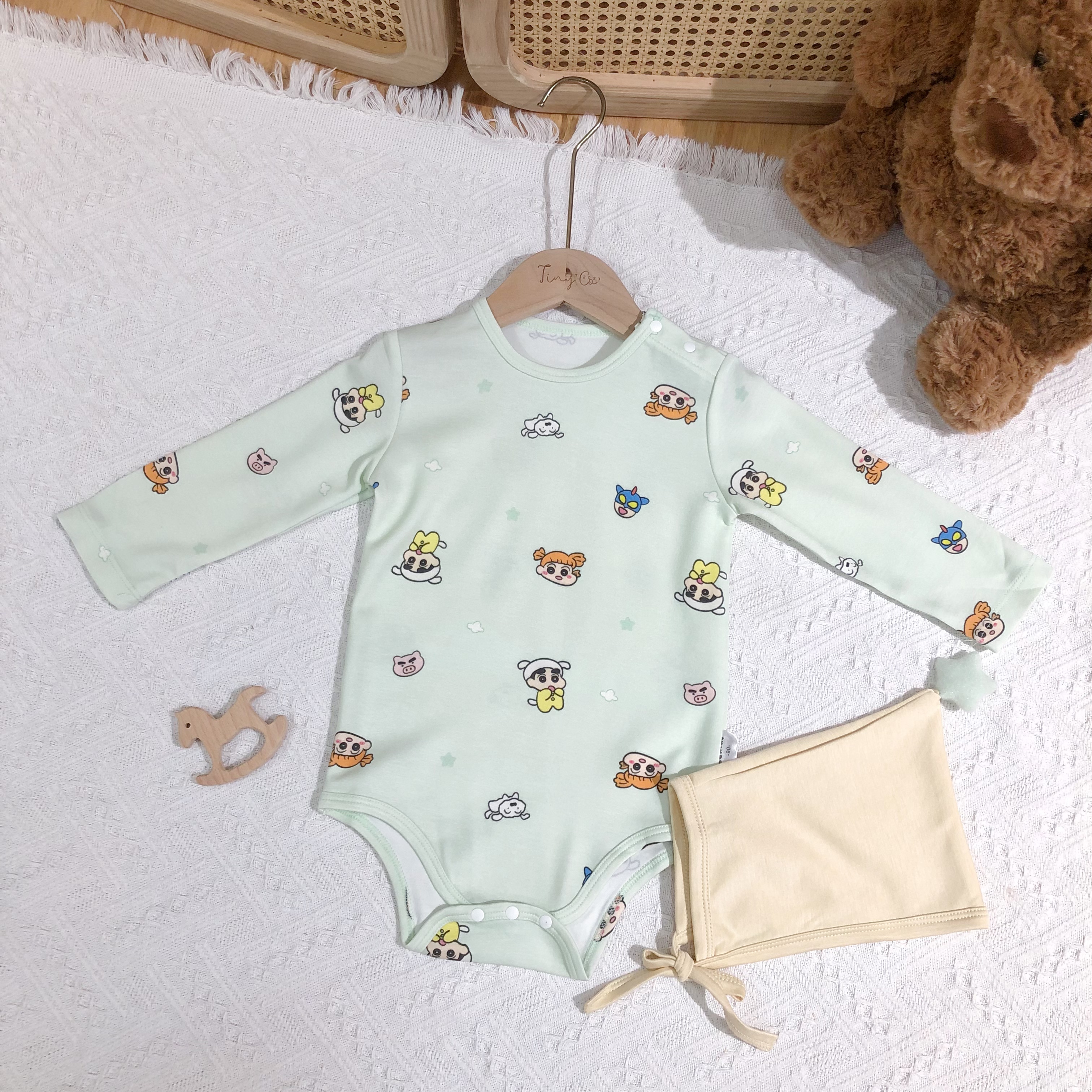 Baby Bodysuit and Hat Set with Cartoon Prints