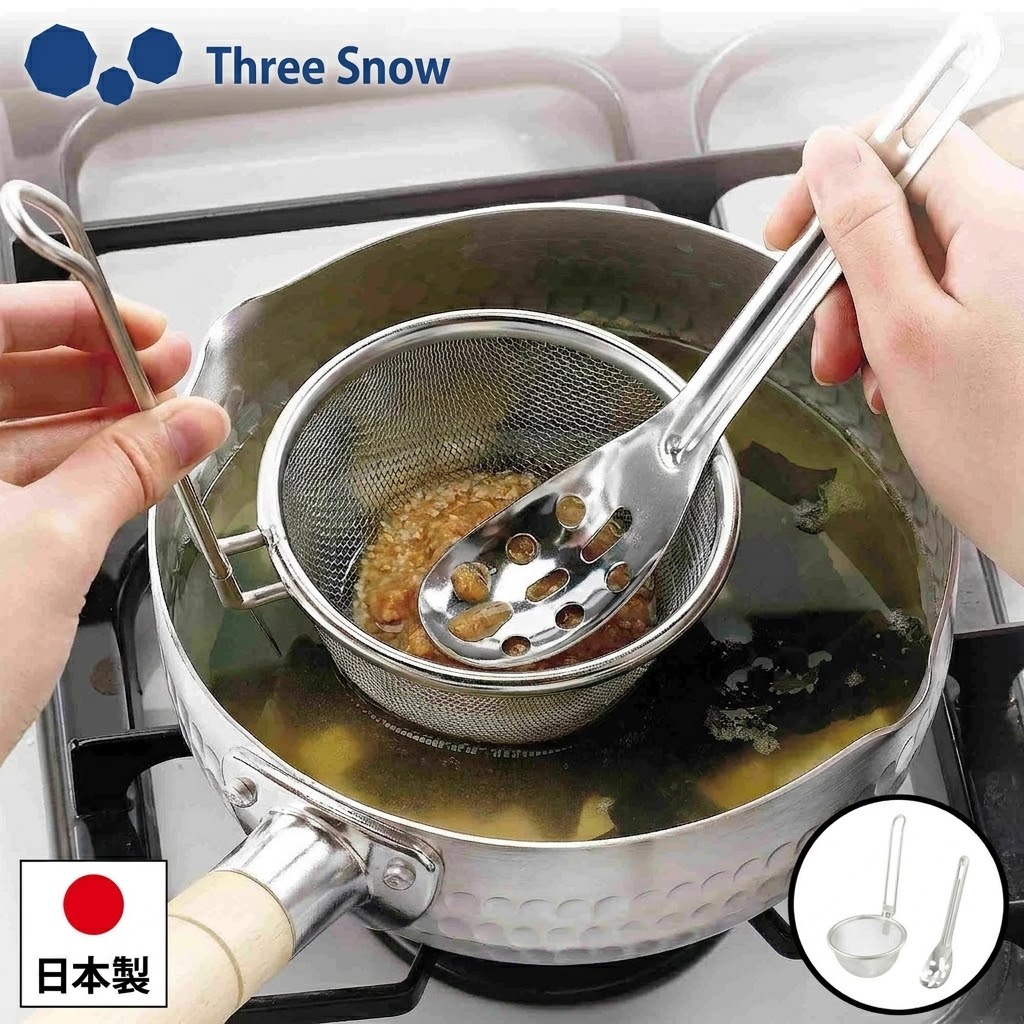 🔥🔥【日本製《THREE SNOW》燕三条不鏽鋼味噌過濾網連多孔湯勺套裝】